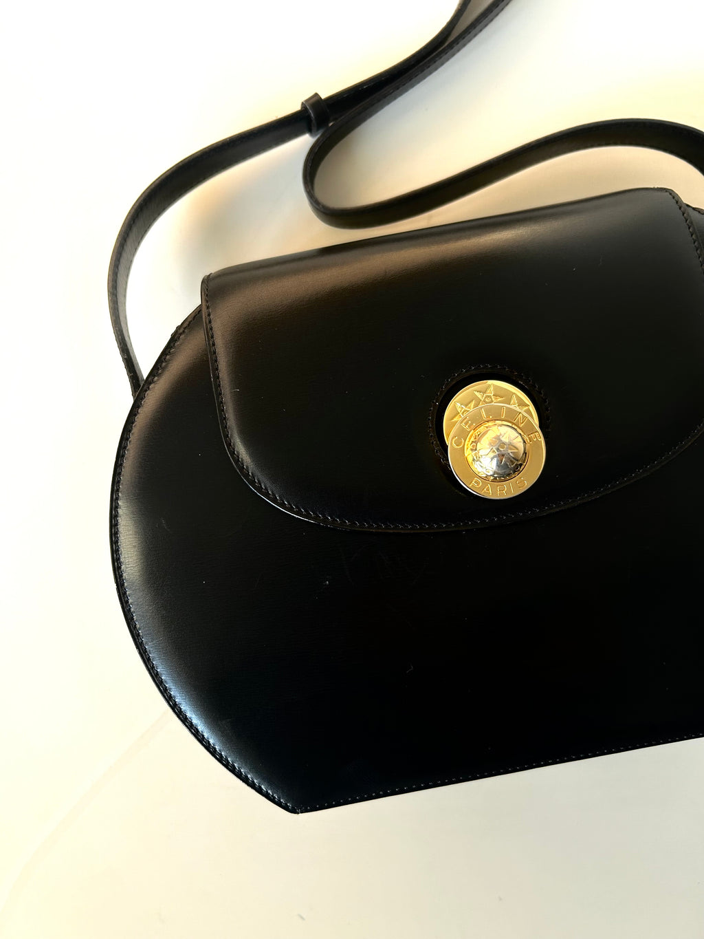 CELINE Rare Moving Planet Black Leather Tofu Bun Small Bag Side Bag / Crossbody Bag