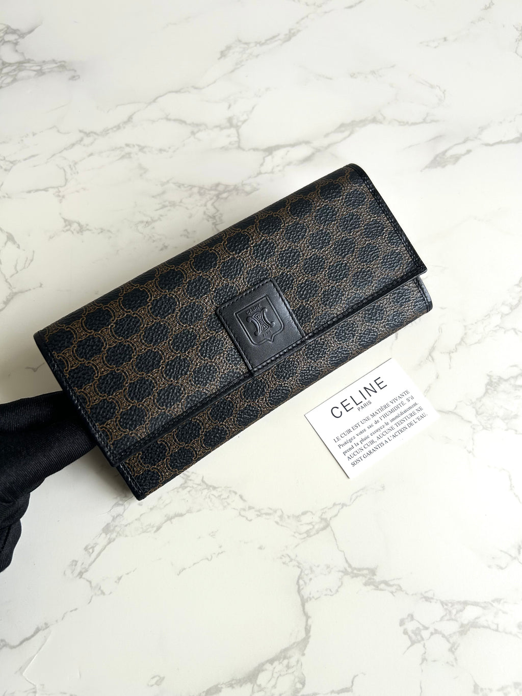 CELINE black monogram leather long wallet/wallet