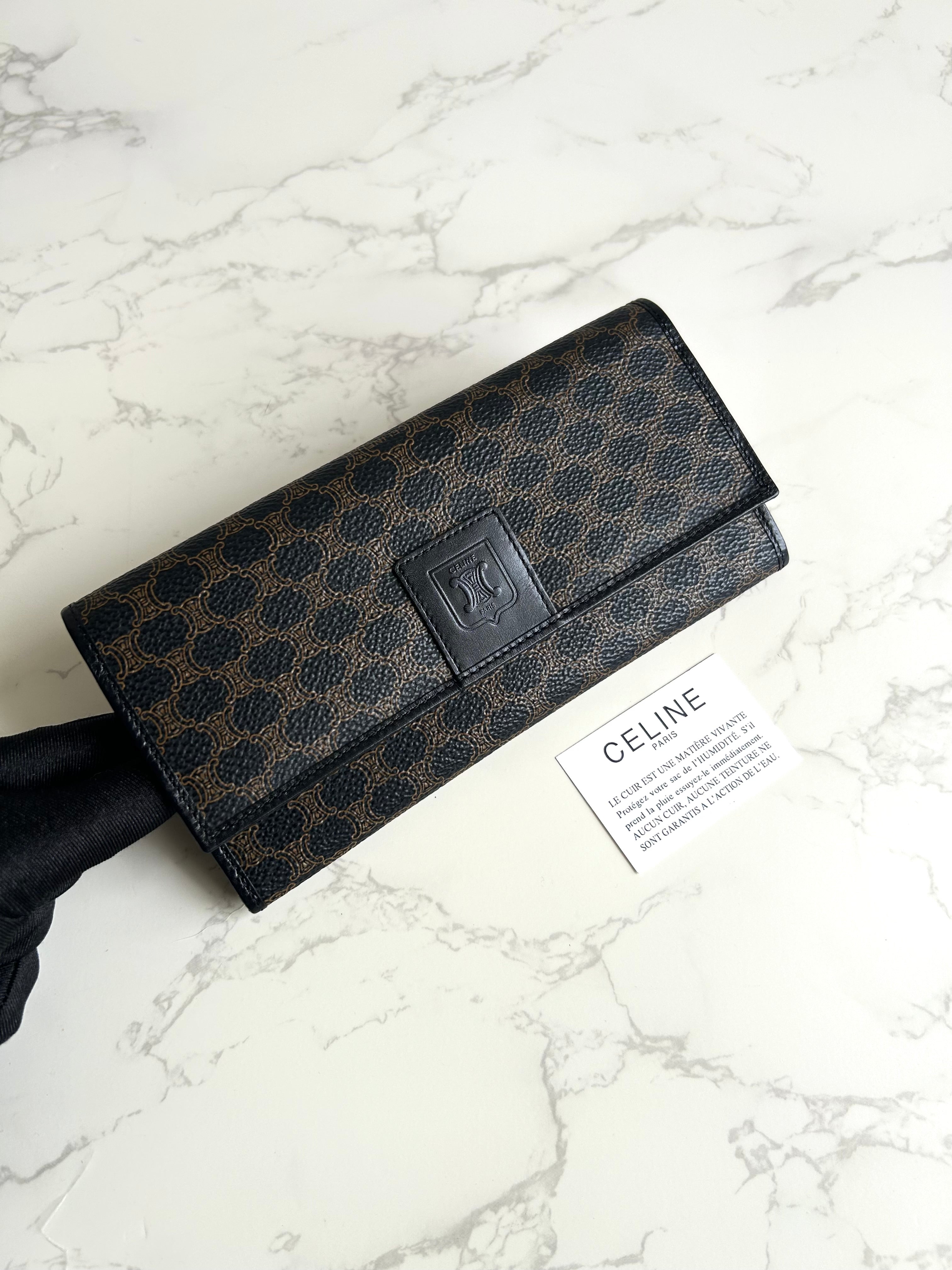 CELINE black monogram leather long wallet/wallet