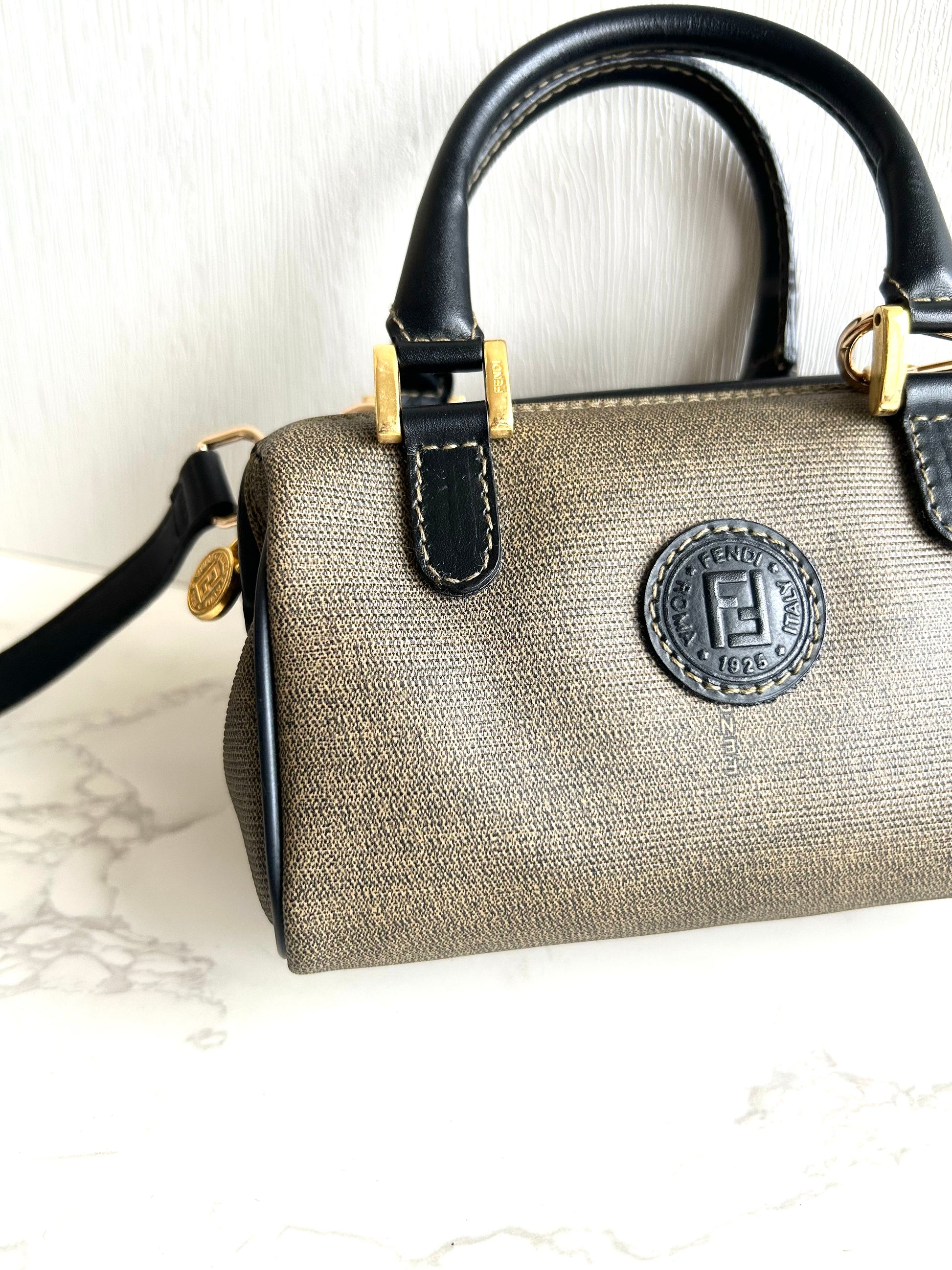 絕版中古包 Fendi 80-90s 迷你拼皮波士頓包 斜背包 側背包