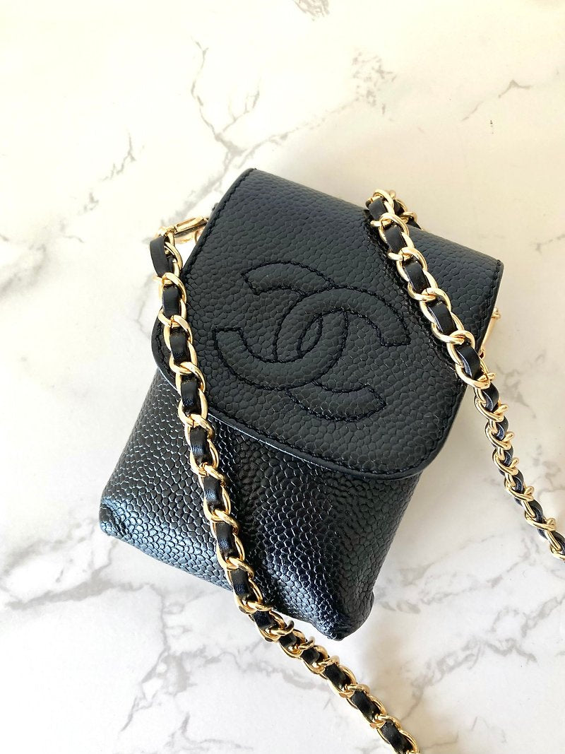 CHANEL 魚子醬黑色小包/側背包/斜背包 - 日本中古二手Vintage