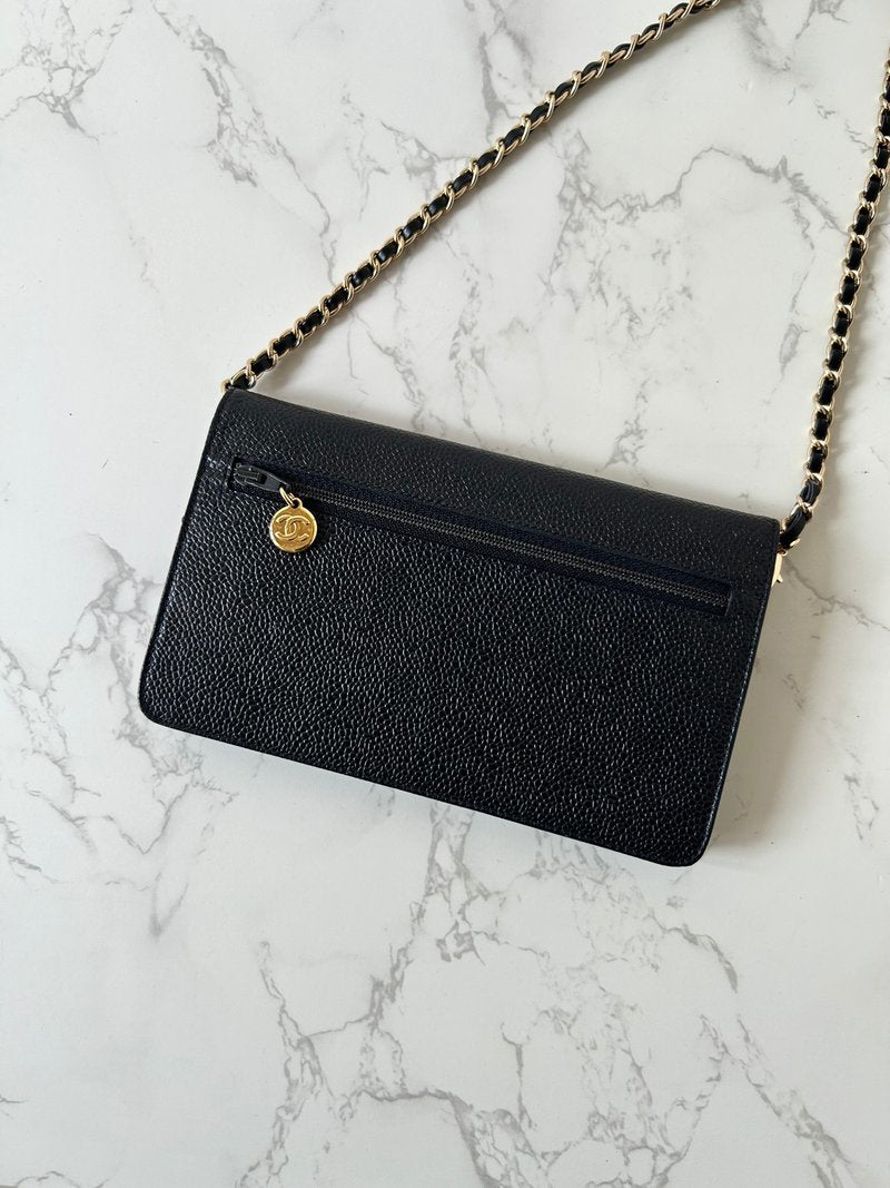 CHANEL Rare Black Caviar Chain WOC/Side Bag/Messenger Bag