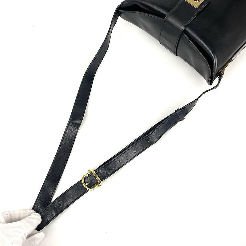 CELINE rare black small gold ring cowhide leather French fry small bag / side bag / oblique bag