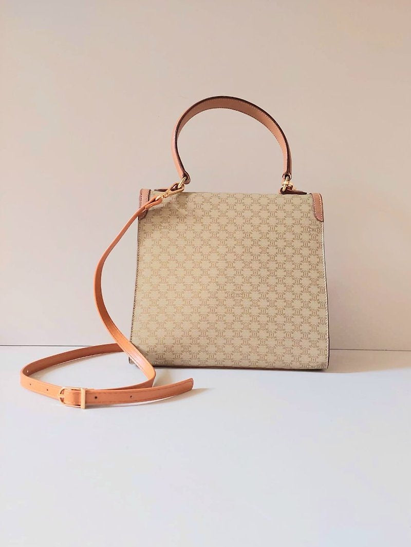 CELINE Rare Mini Kelly Brown Old Flower Leather Handbag/Side Bag/Messenger Bag - Japanese Second-hand Vintage