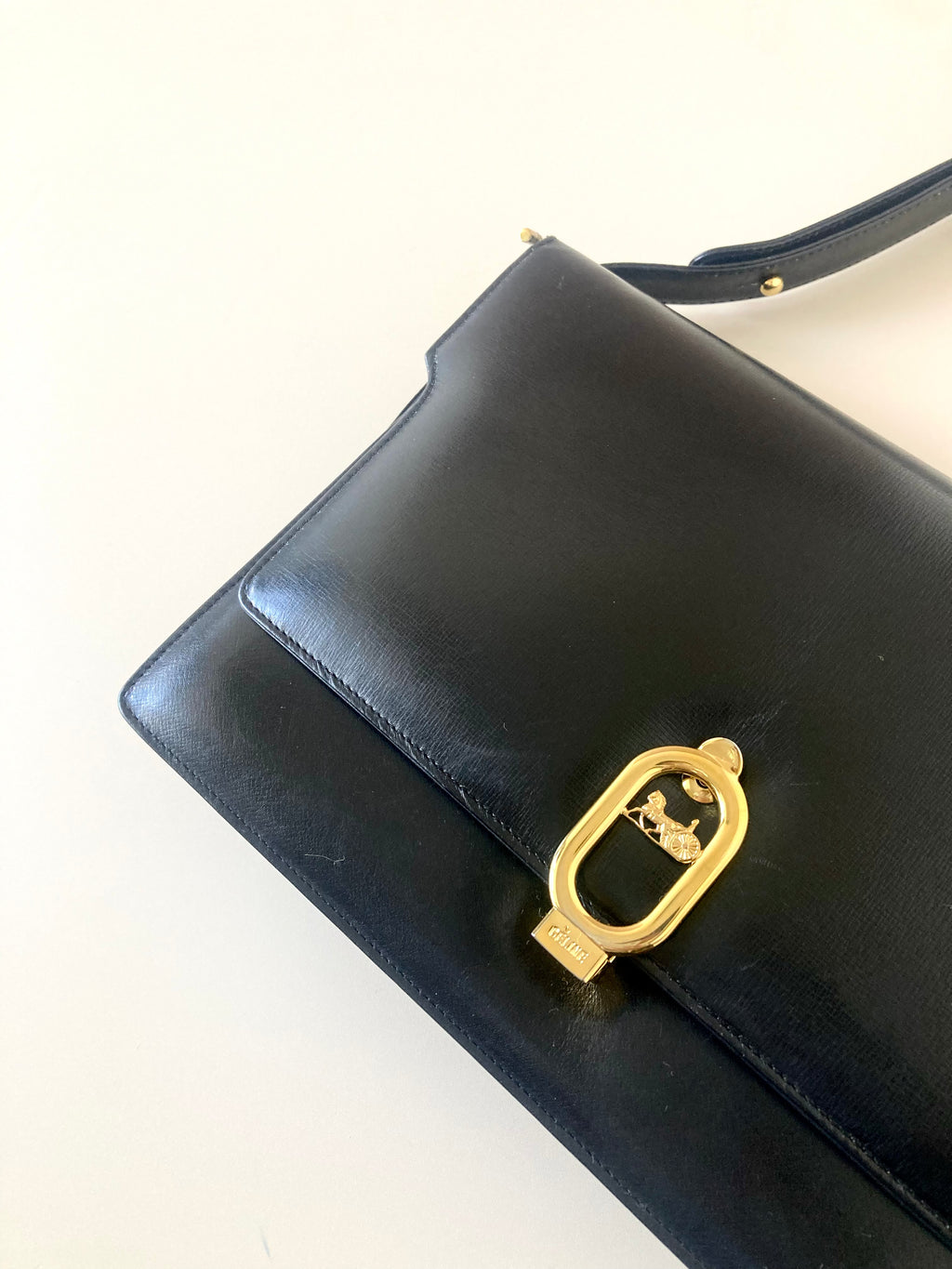 CELINE Black x Gold Horse Carriage Crossbody Bag