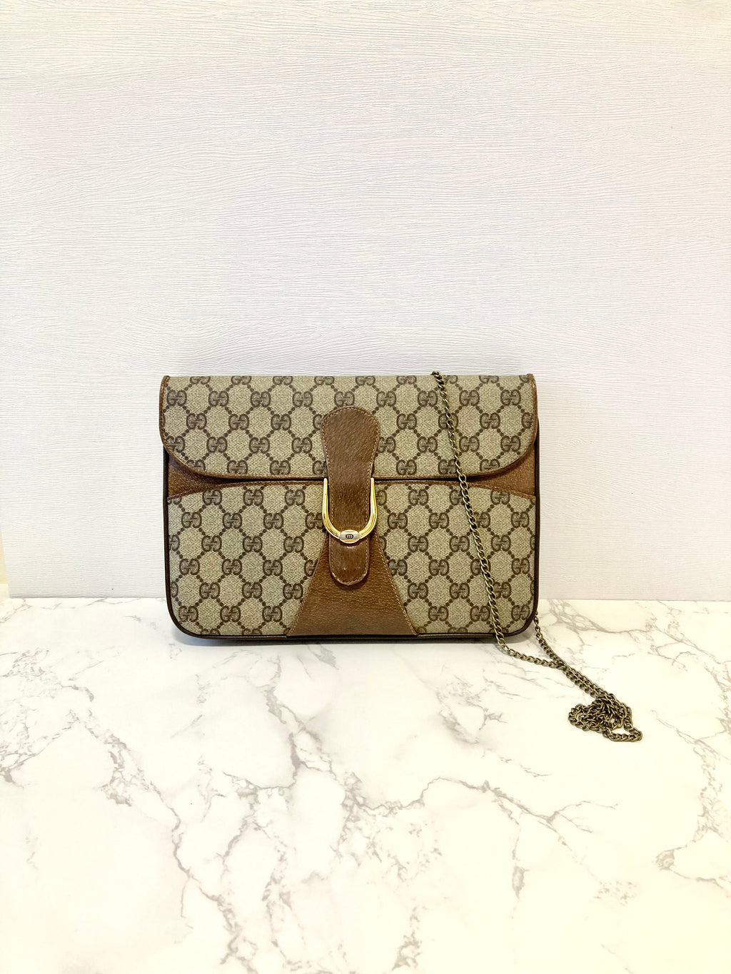 GUCCI Brown Monogram Horseshoe Shoulder Bag