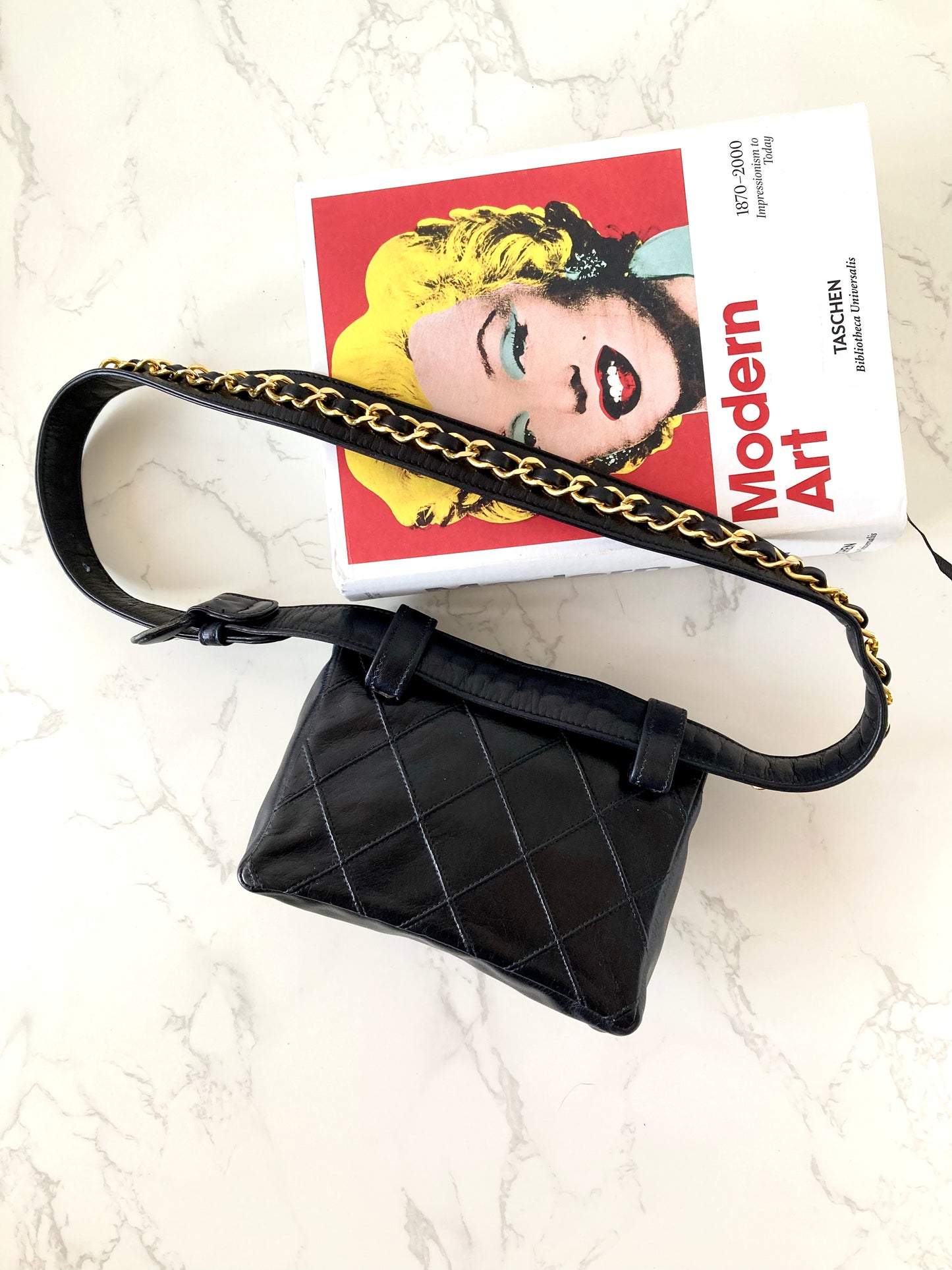 CHANEL Metalasse Black x Gold Lamb Leather Mini Three-Way Belt Bag / Shoulder Bag