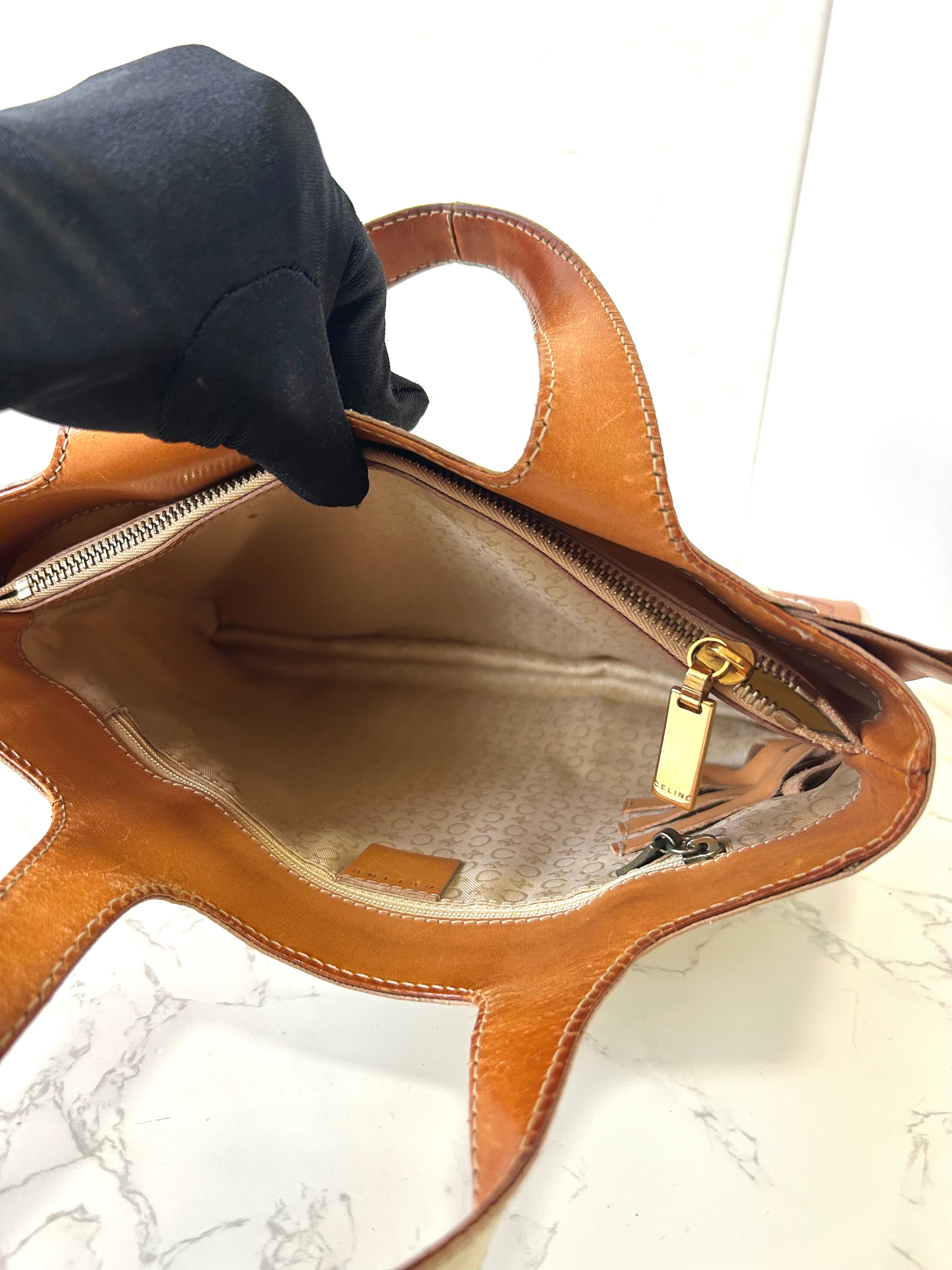 CELINE rare white old flower leather tote bag / handbag