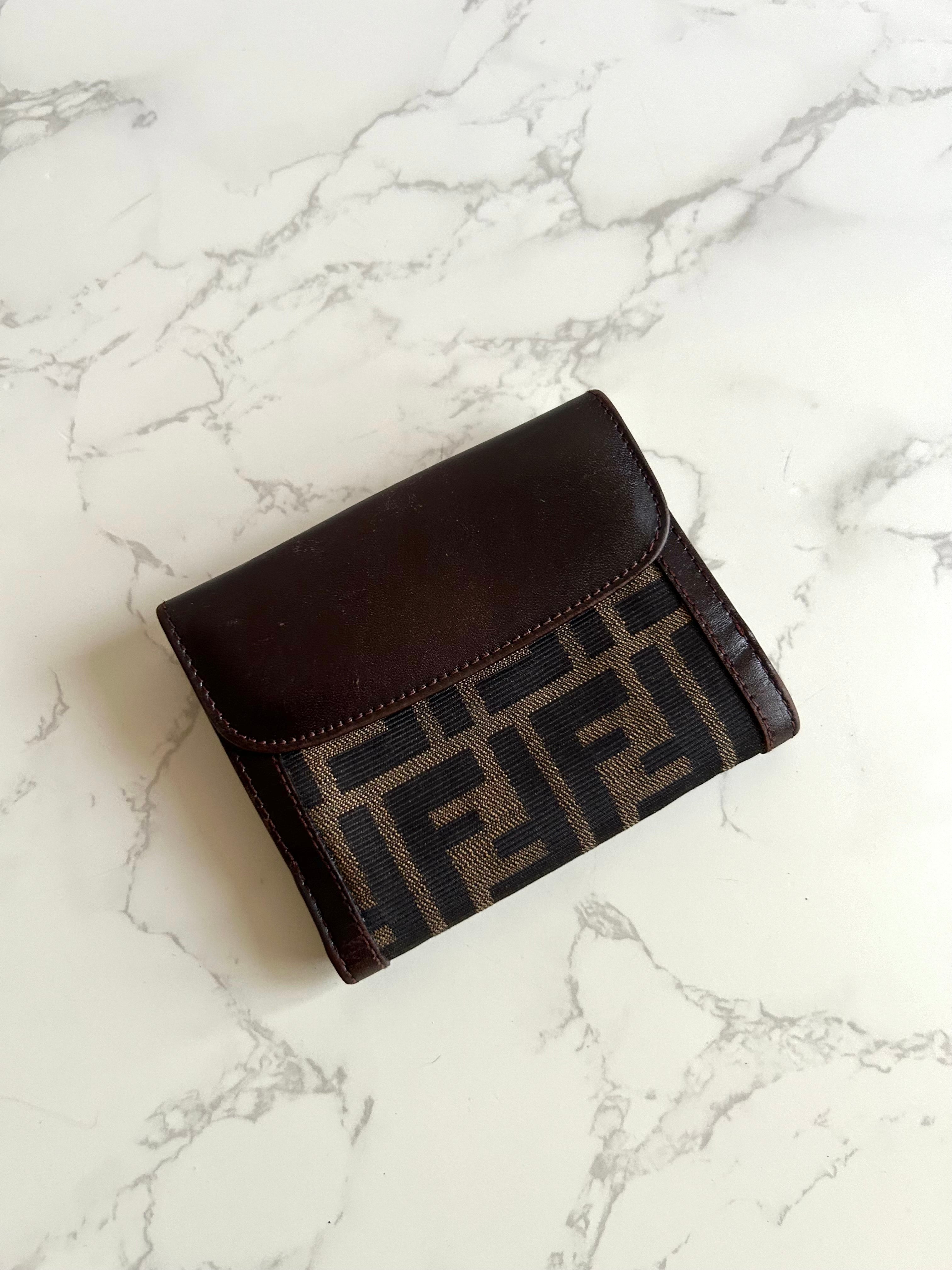 FENDI Zucchino Brown Monogram Short Wallet/Short Clip