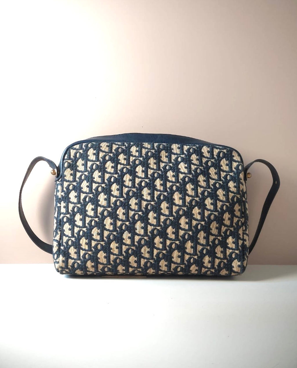 CHRISTIAN DIOR dark blue and black monogram camera bag / side bag / oblique bag