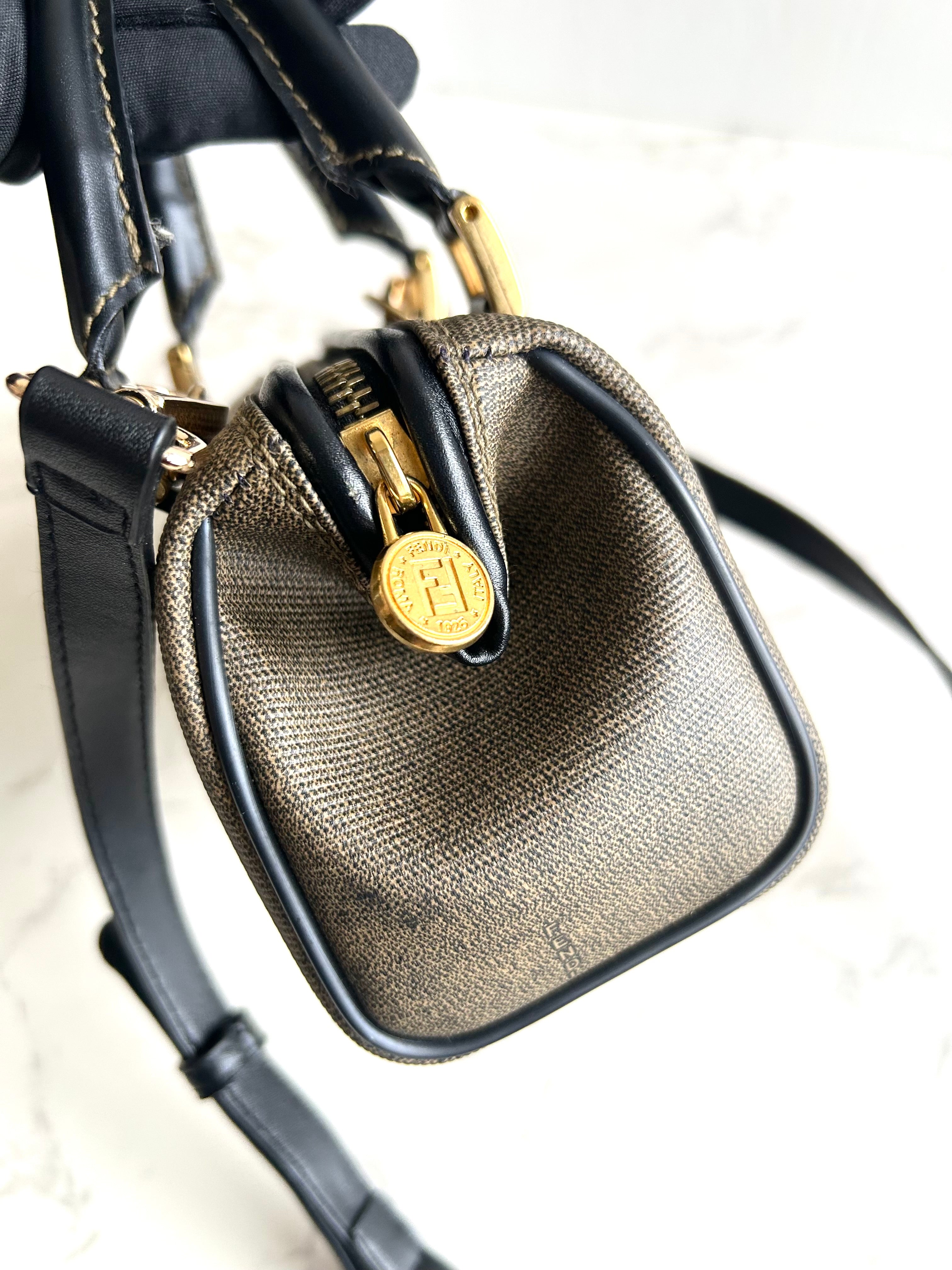 Rare vintage Fendi 80s-90s mini 16.5cm patchwork leather 2-way Boston bag crossbody bag shoulder bag
