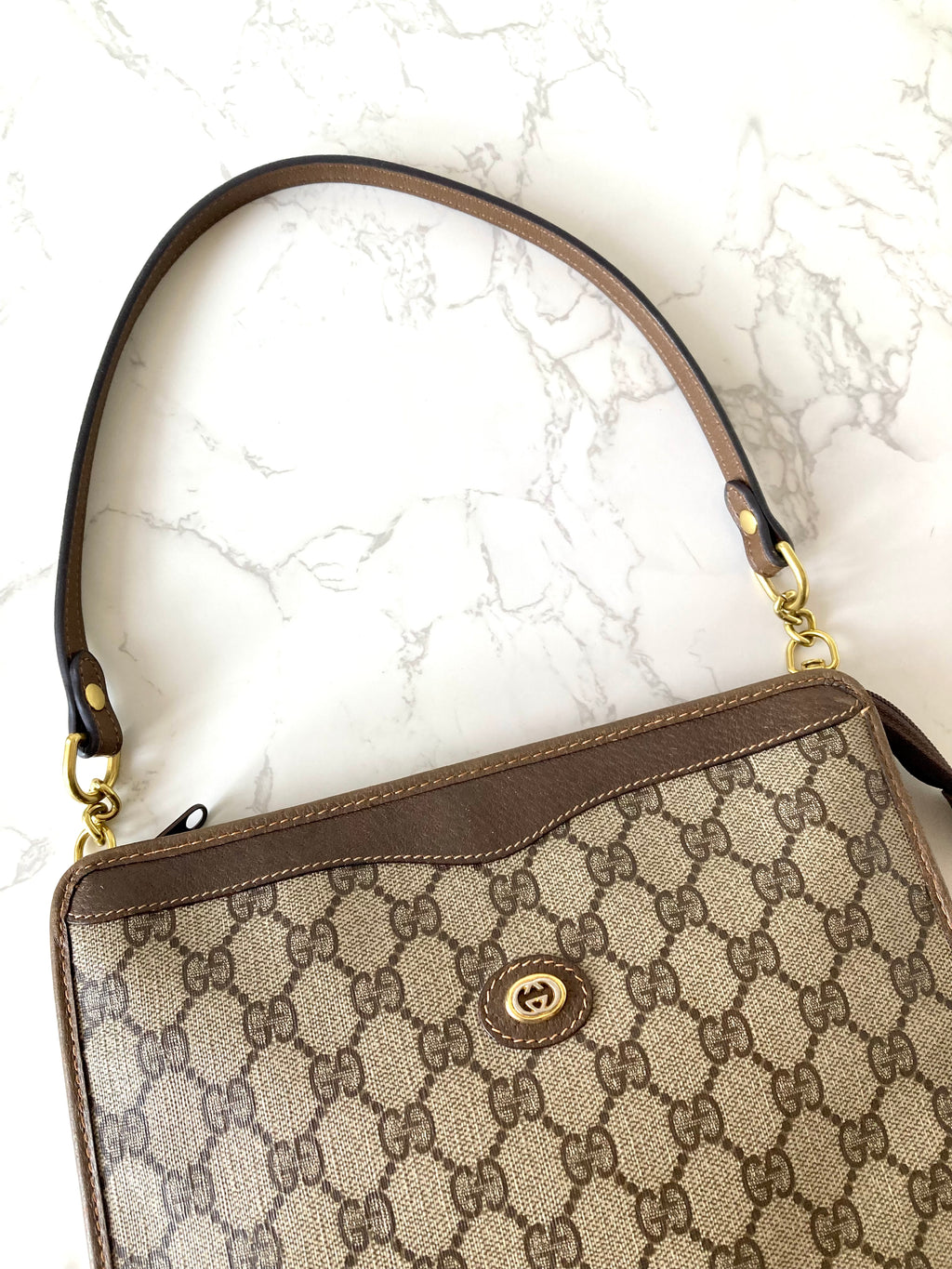 GUCCI Brown Monogram Gold Accessories Two-way Shoulder Bag / Pouch Bag