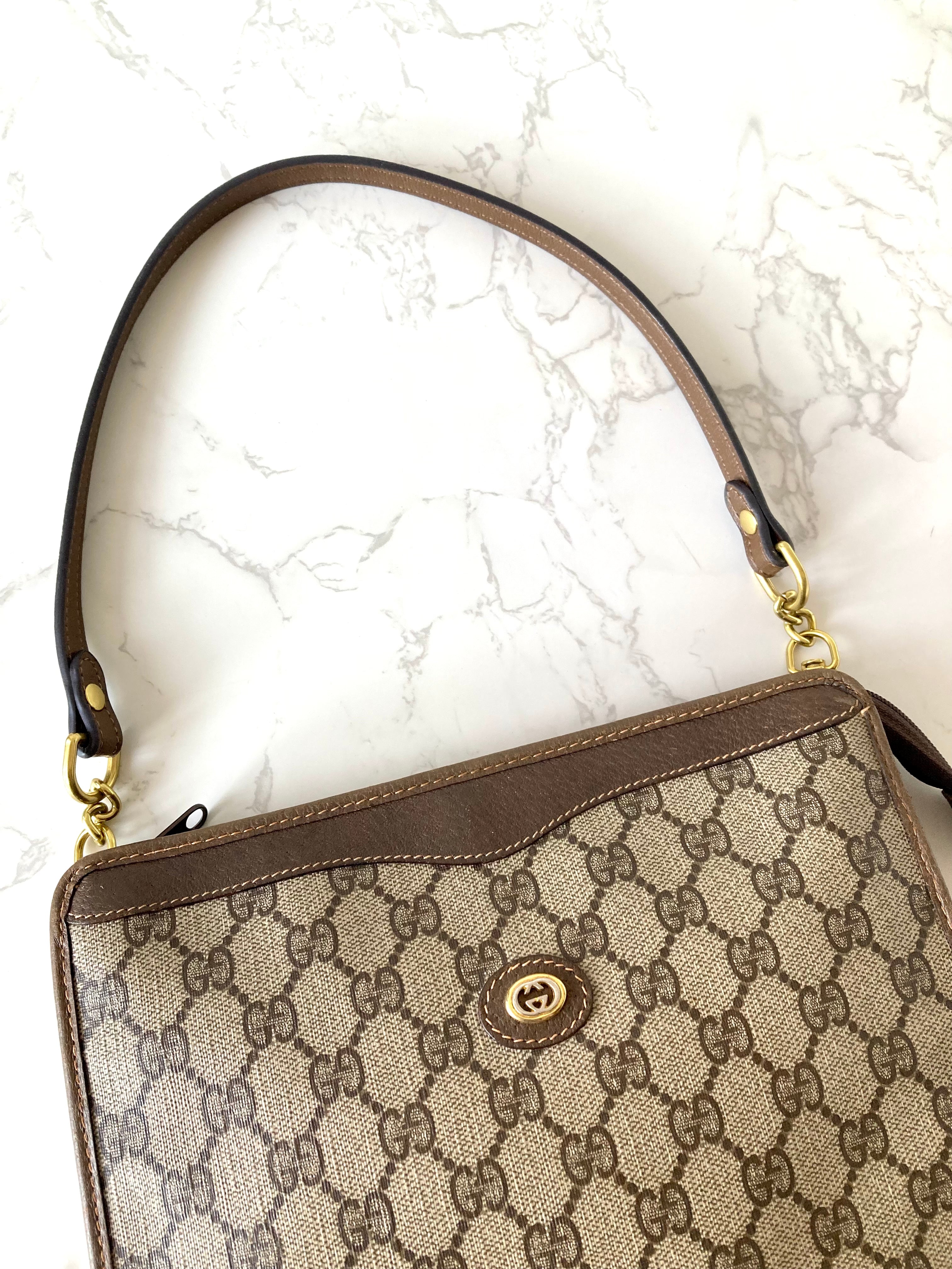 GUCCI Brown Monogram Gold Accessories Two-way Shoulder Bag / Pouch Bag