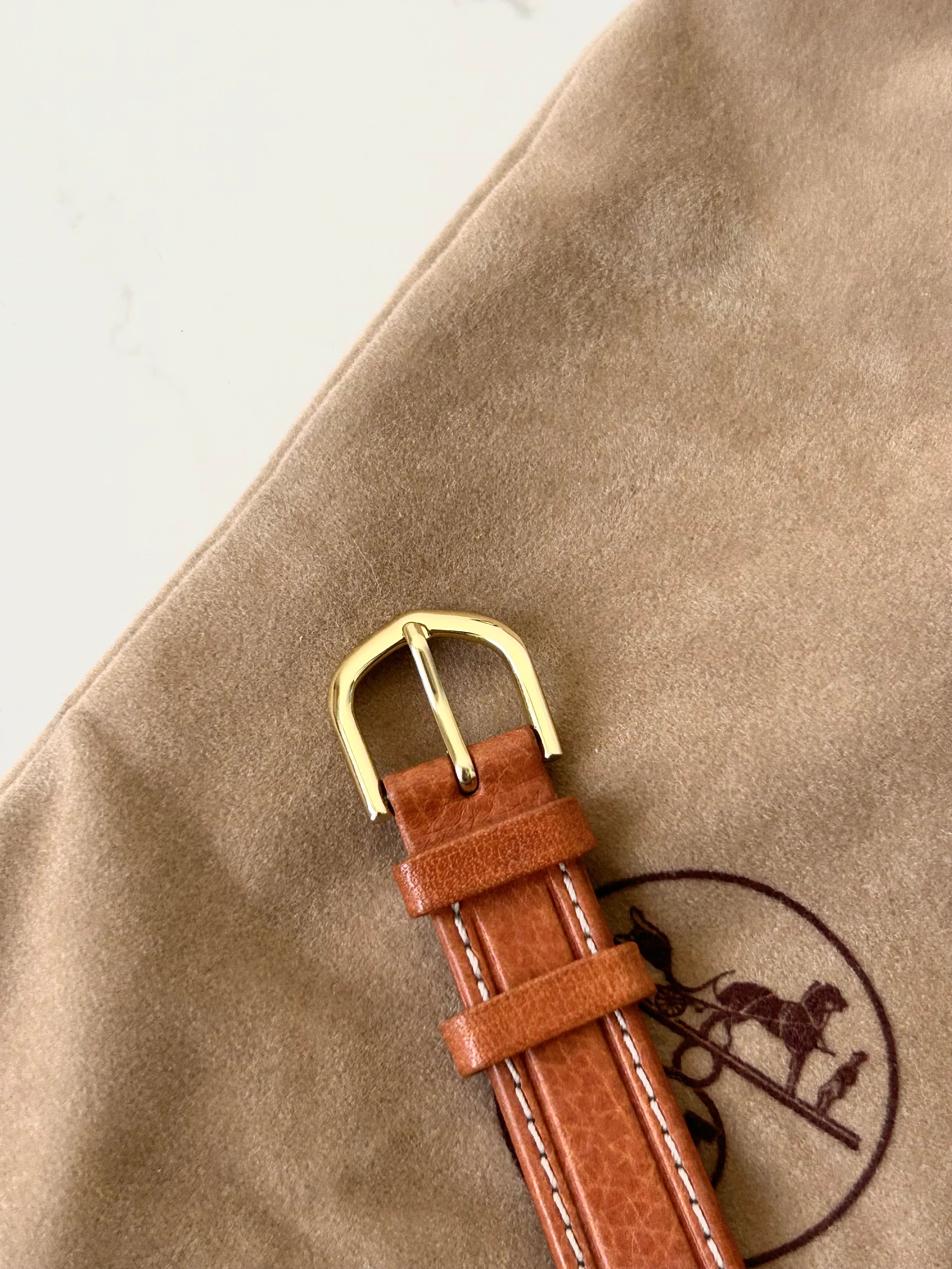 HERMES Pullman Gold Buckle Brown Belt Men's and Women's Antique Watch/Watch