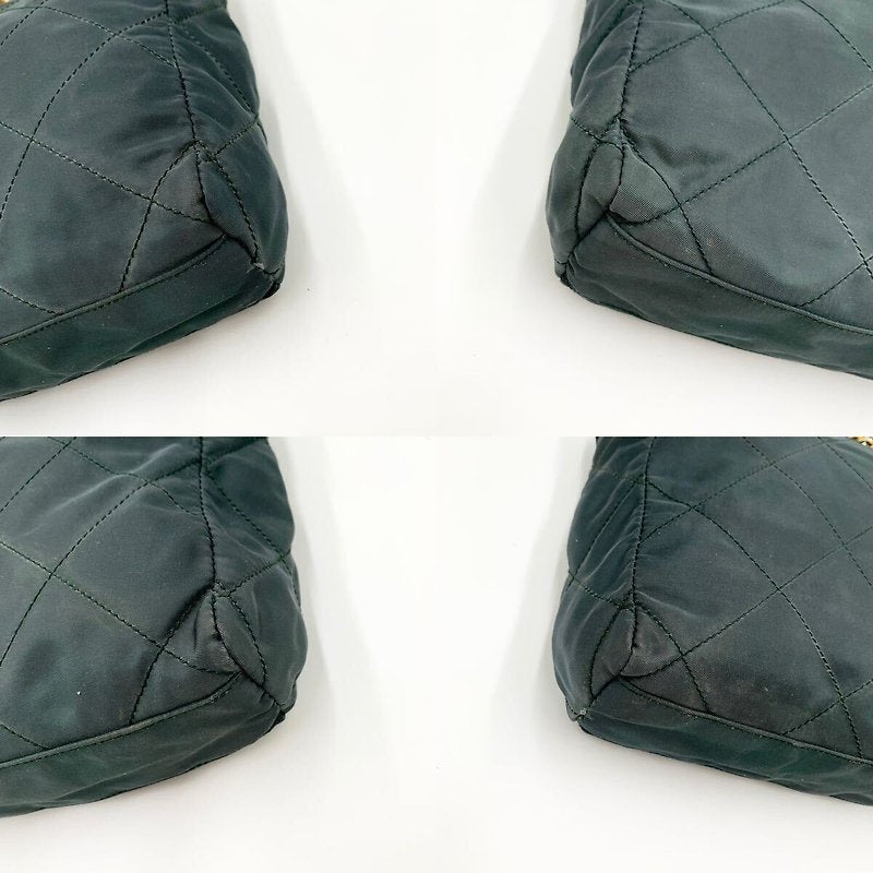 PRADA rare olive green gold triangle parachute chain shoulder bag / side bag