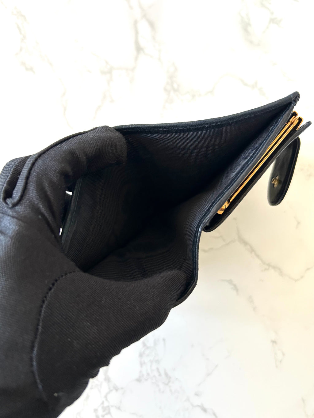 CHANEL rare black lambskin gold label short wallet / wallet