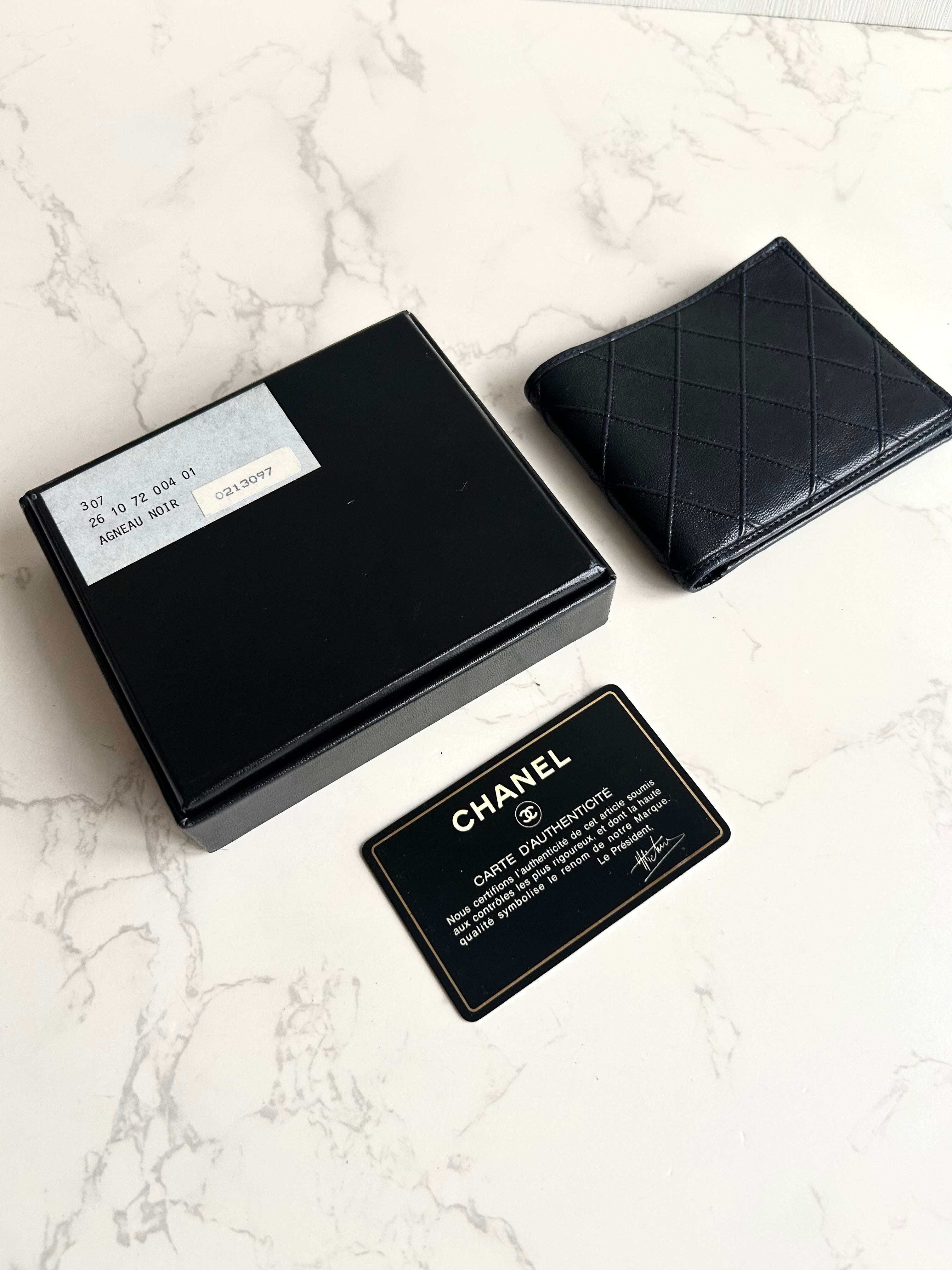Chanel 黑色小羊皮革中夾 錢包 短夾 皮夾