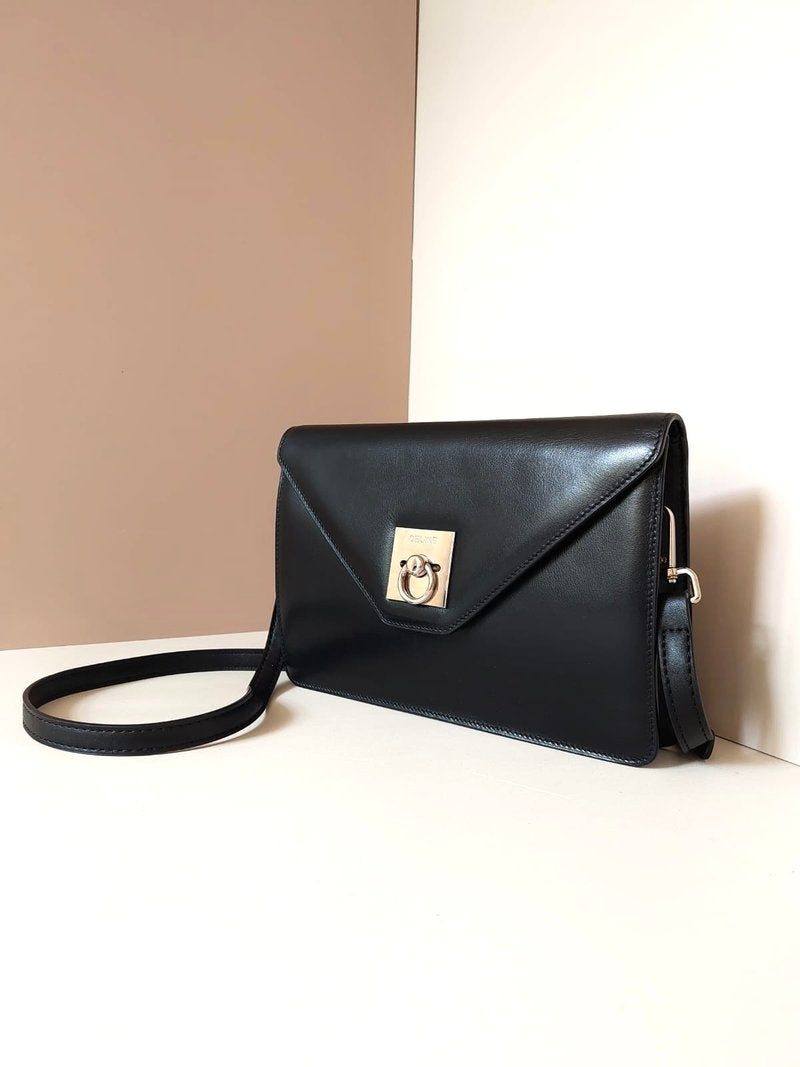 CELINE black silver ring envelope box small clutch/side bag/crossbody bag