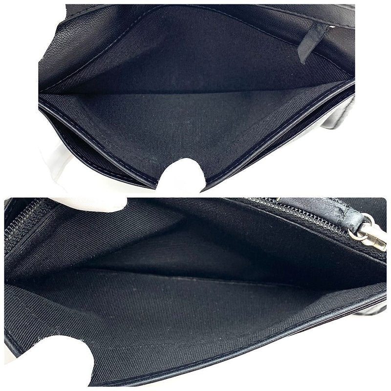 CHANEL Black Silver Label Lambskin Leather Long Wallet/Wallet - Japanese Second-hand Vintage
