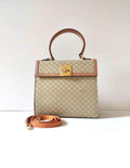 CELINE Rare Mini Kelly Brown Old Flower Leather Handbag/Side Bag/Messenger Bag - Japanese Second-hand Vintage