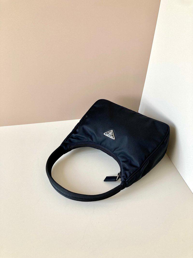 PRADA Black Silver Triangle Hobo Shoulder Bag/Underarm Bag/Side Bag