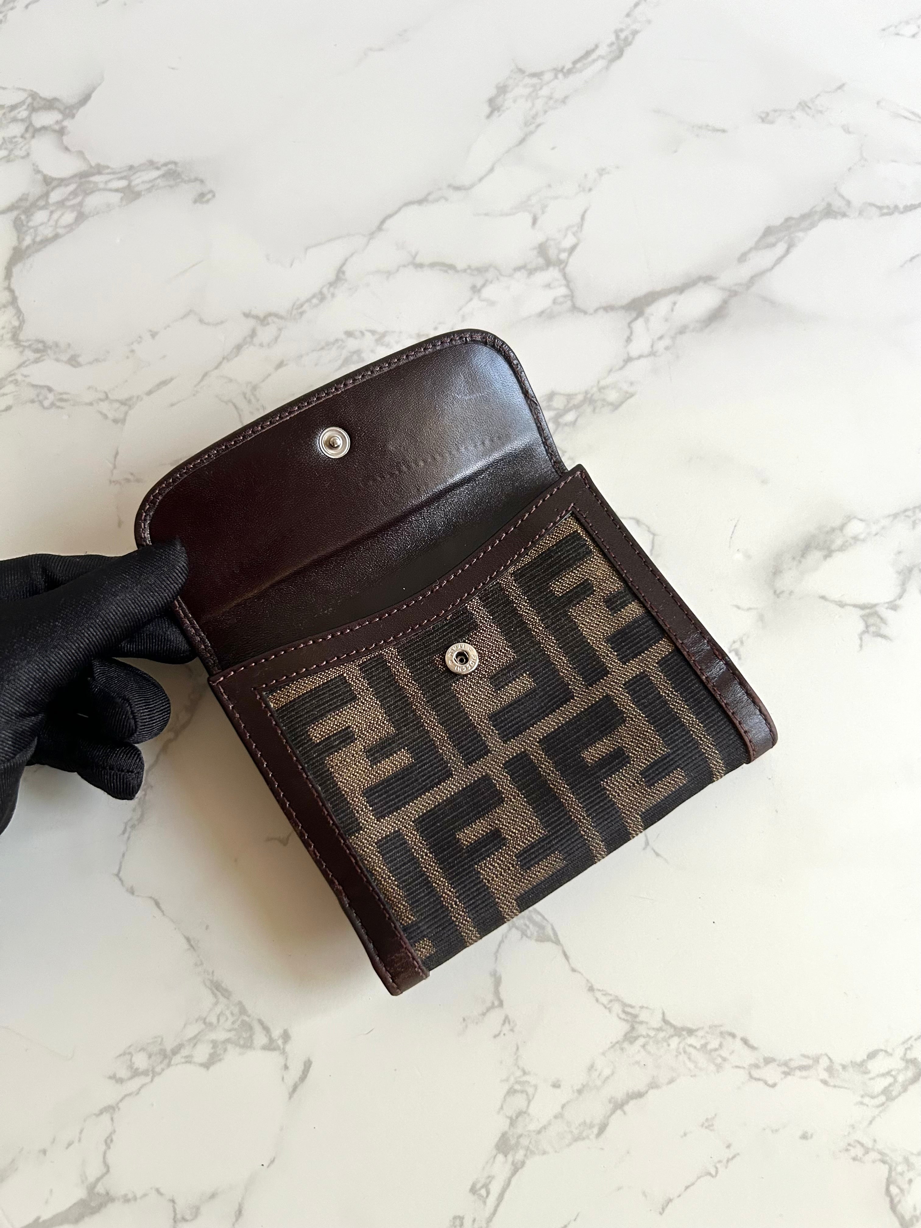 FENDI Zucchino Brown Monogram Short Wallet/Short Clip