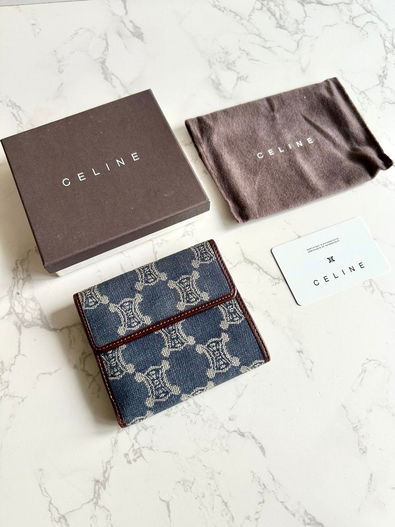 Celine denim blue monogram Arc de Triomphe short wallet