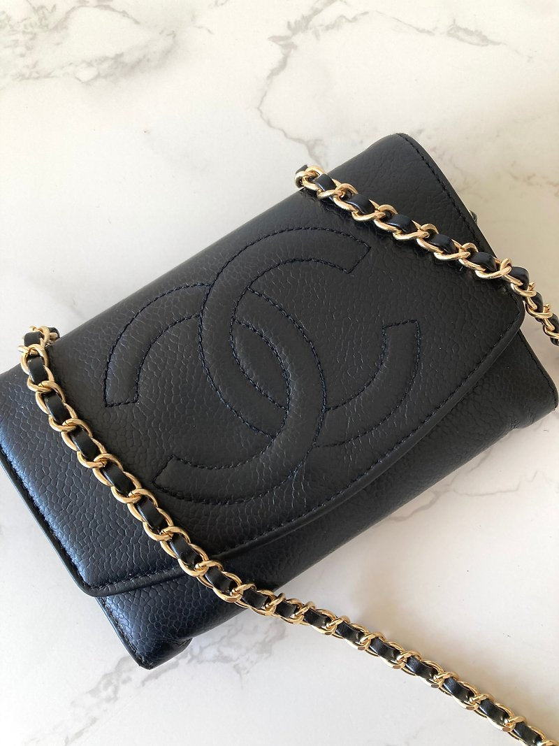 CHANEL Black Caviar Small Bag/Side Bag/Messenger Bag/Clutch Bag/Mid-Length Wallet