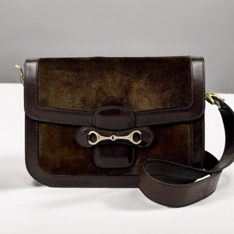 CELINE Brown Gold Ring Buckle Leather Envelope Bag/Side Bag