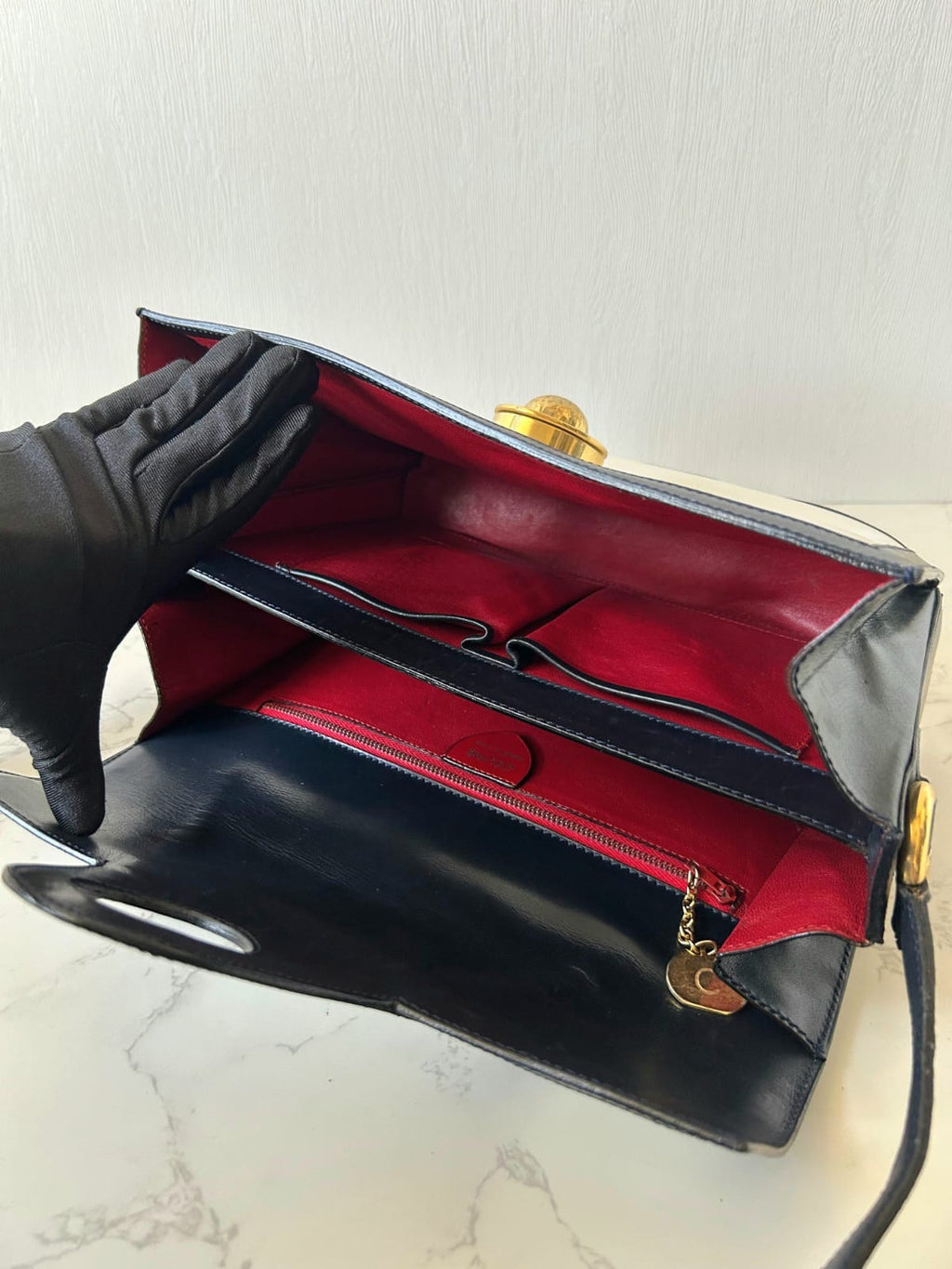 CELINE rare rotating planet blue black and white color side bag / oblique bag