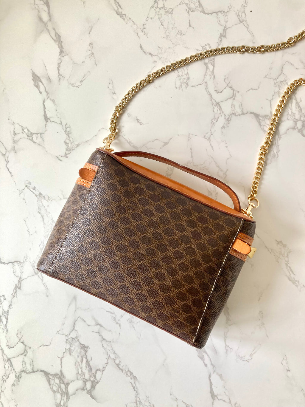 CELINE Brown Monogram Vanity Case / Crossbody Chain Bag