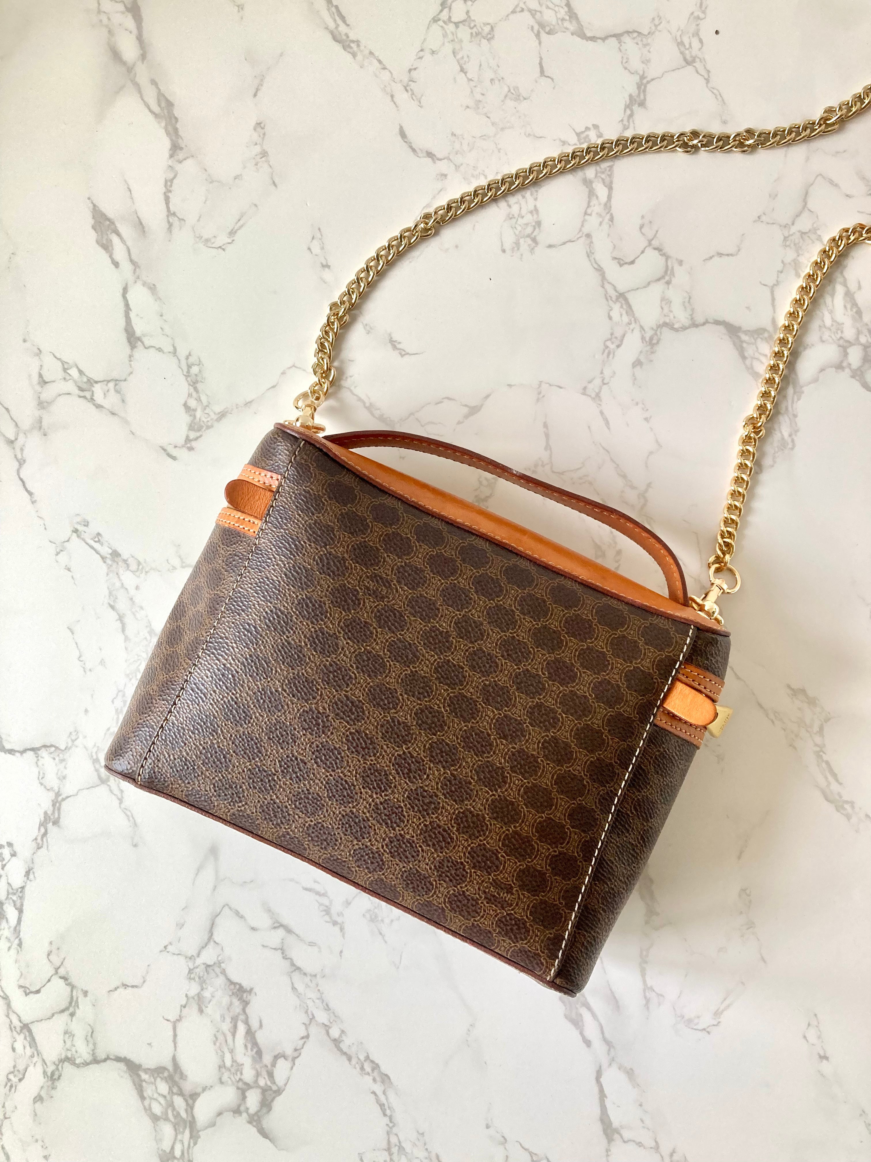 CELINE Brown Monogram Vanity Case / Crossbody Chain Bag