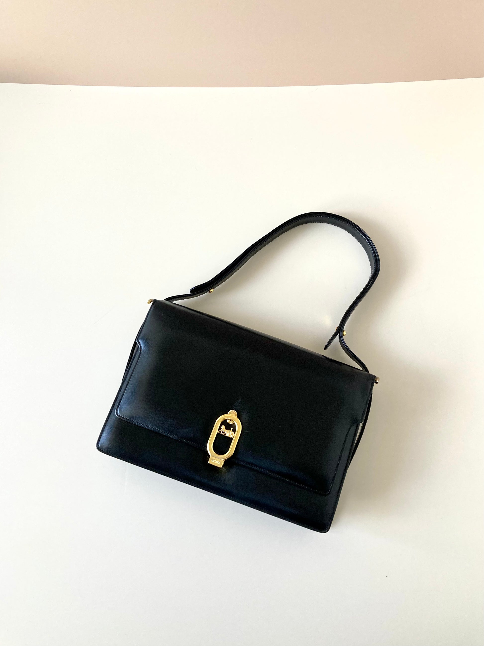 CELINE Black x Gold Horse Carriage Crossbody Bag