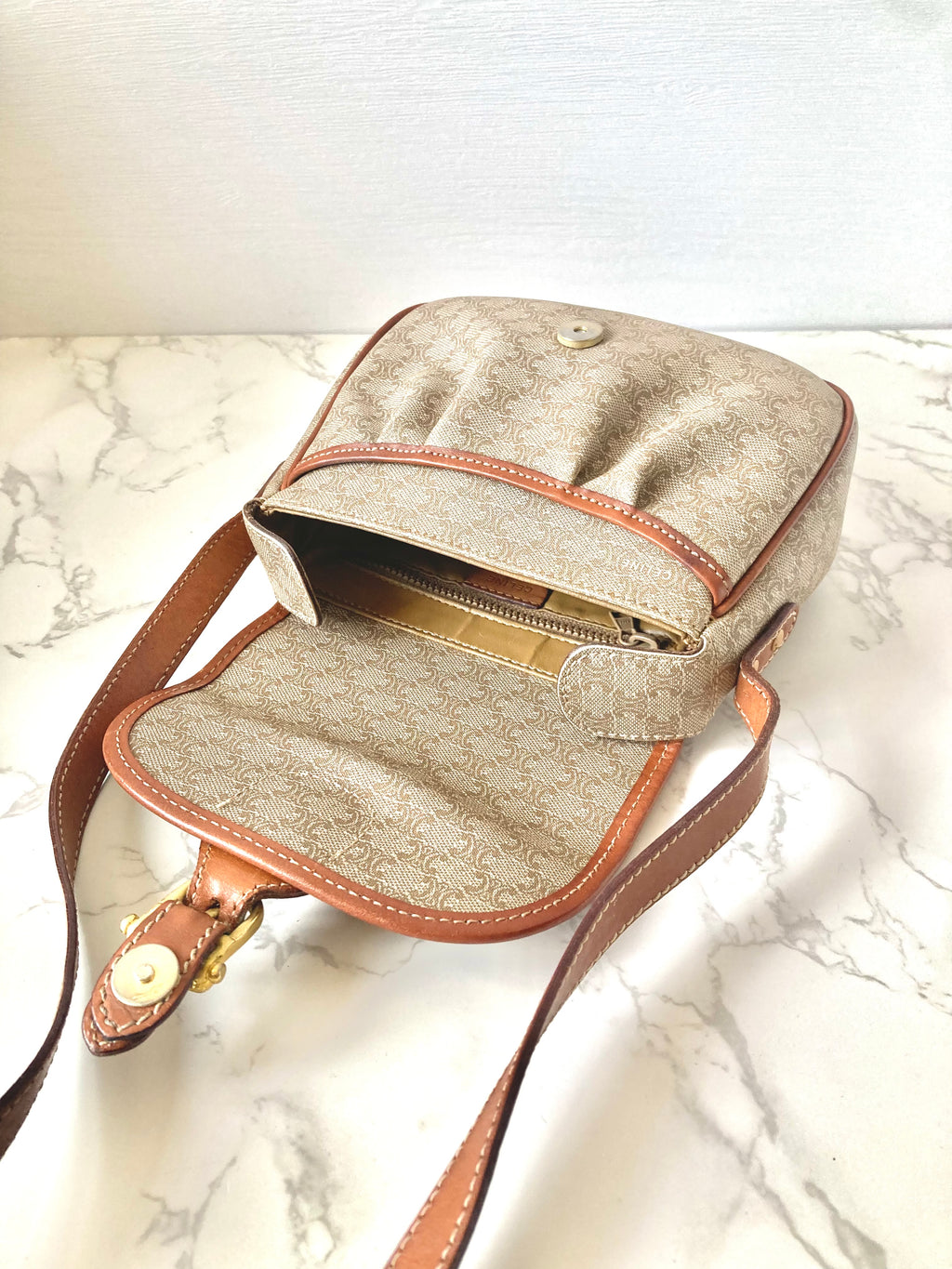 CELINE Macadam Beige Monogram Small Pumpkin Bag