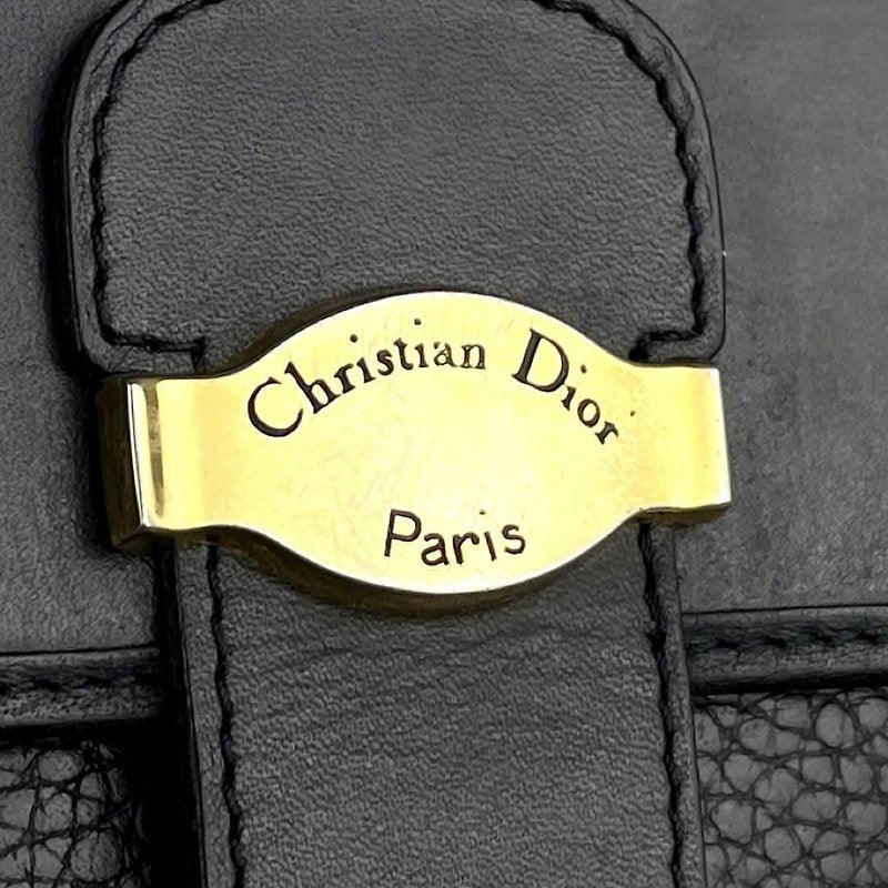 CHRISTIAN DIOR 稀有黑色拼接皮革金扣側背包/斜背包