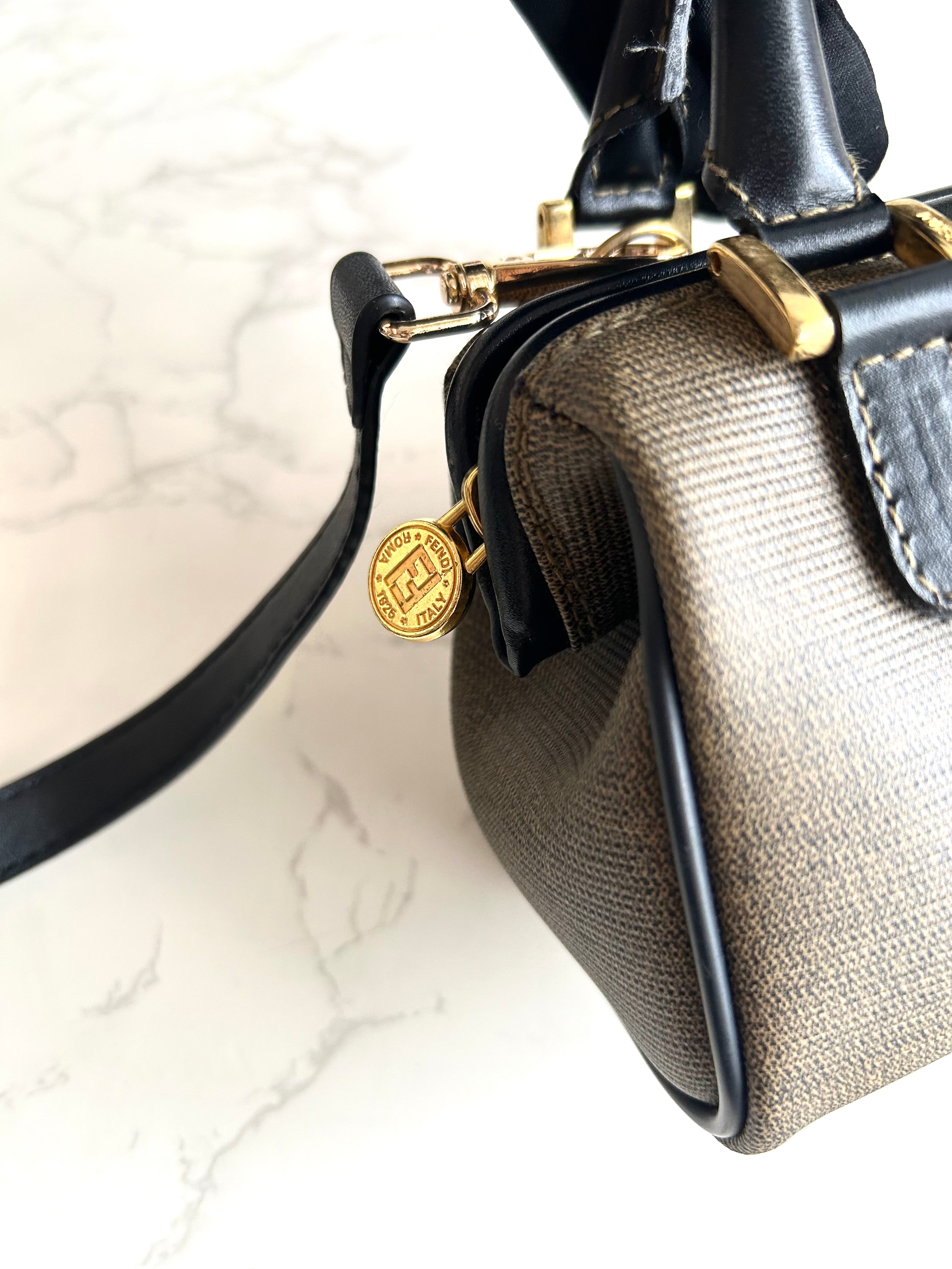 Rare vintage Fendi 80s-90s mini 16.5cm patchwork leather 2-way Boston bag crossbody bag shoulder bag