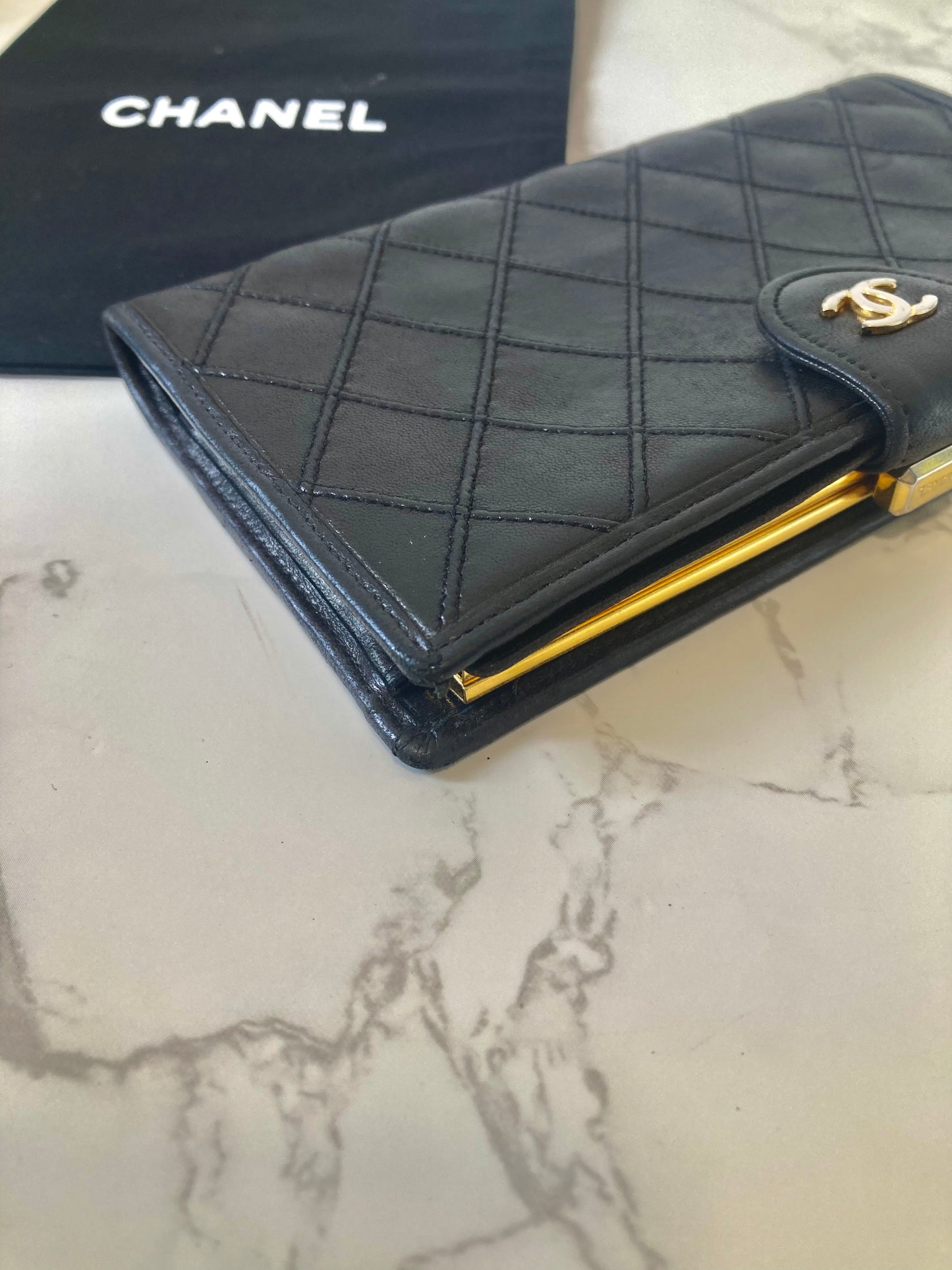 CHANEL Rare Black x Gold Long Bi-fold Wallet