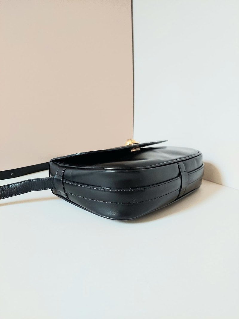 CELINE rare gold planet black leather tofu small bag / side bag / oblique bag