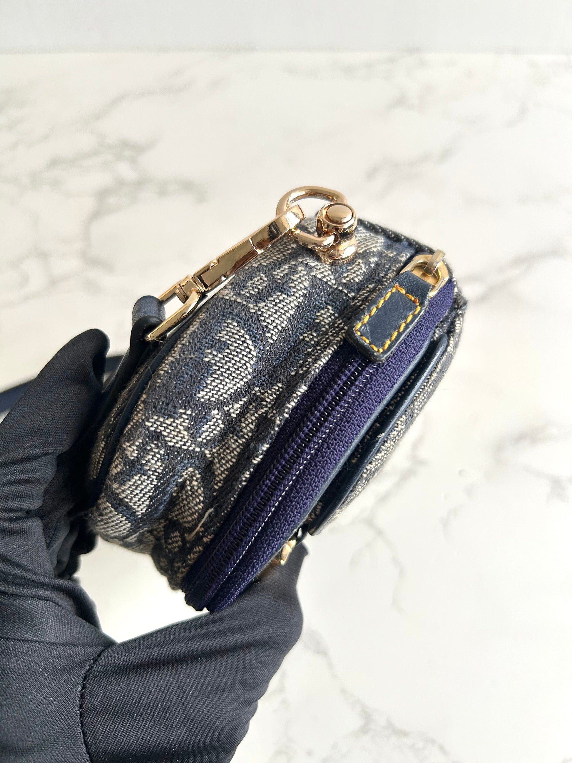 稀有中古Dior深藍老花馬鞍包 側背包 斜背包