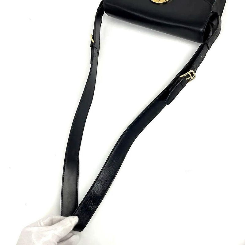 CELINE rare black gold ring leather French fry small bag / side backpack / oblique backpack