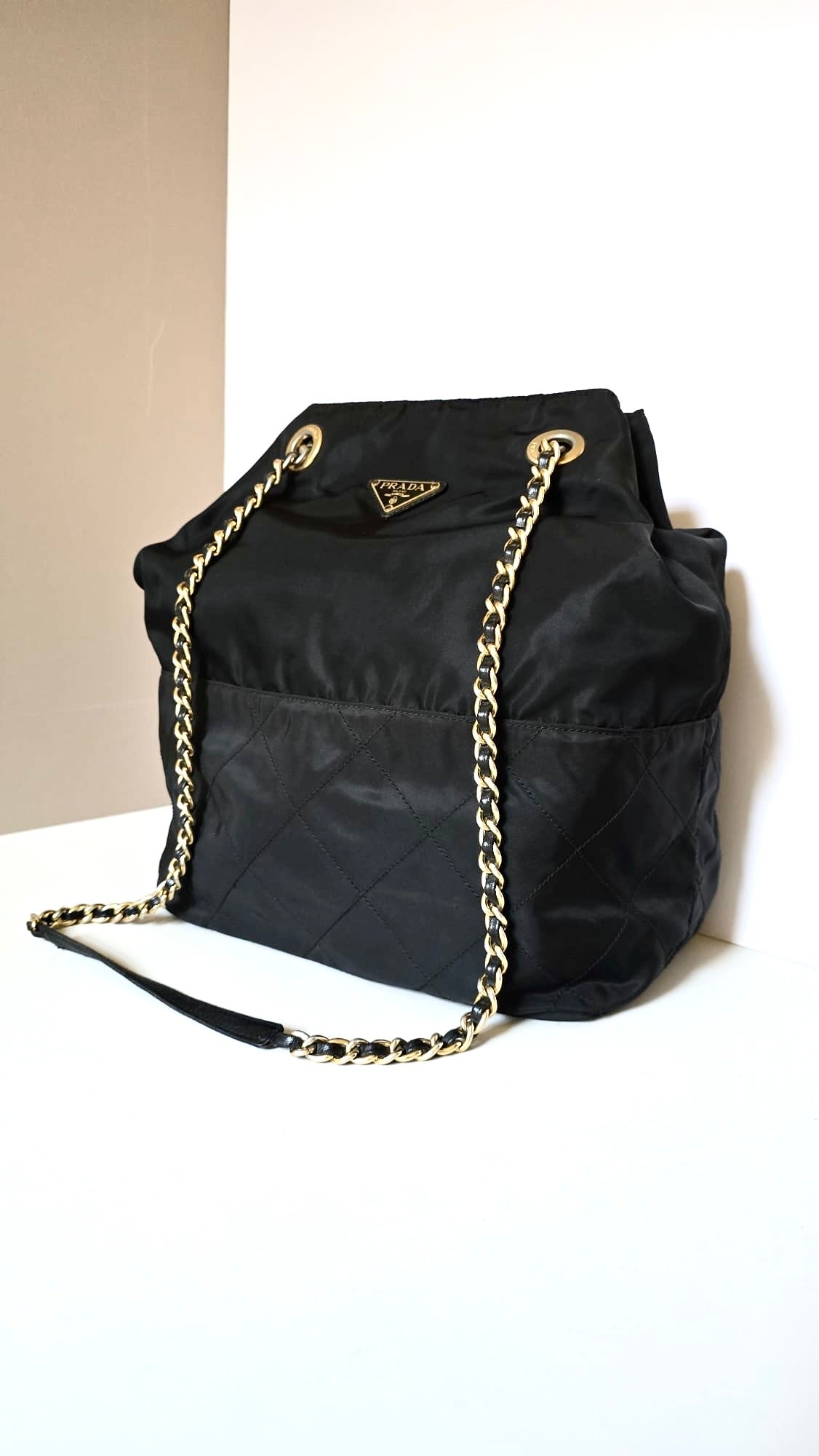 Prada 稀有黑金鏈子水桶包/側背包/斜背包