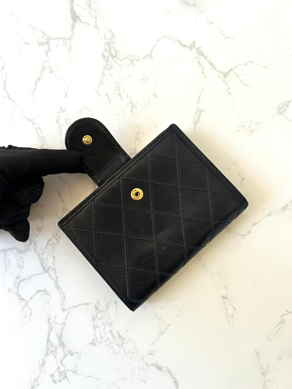 CHANEL rare black lambskin gold label short wallet / wallet