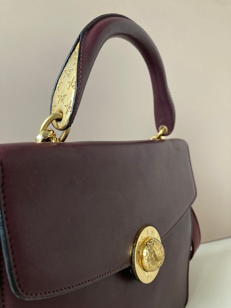 CELINE rare gold star wine red leather Kelly with star handbag/side bag/oblique bag