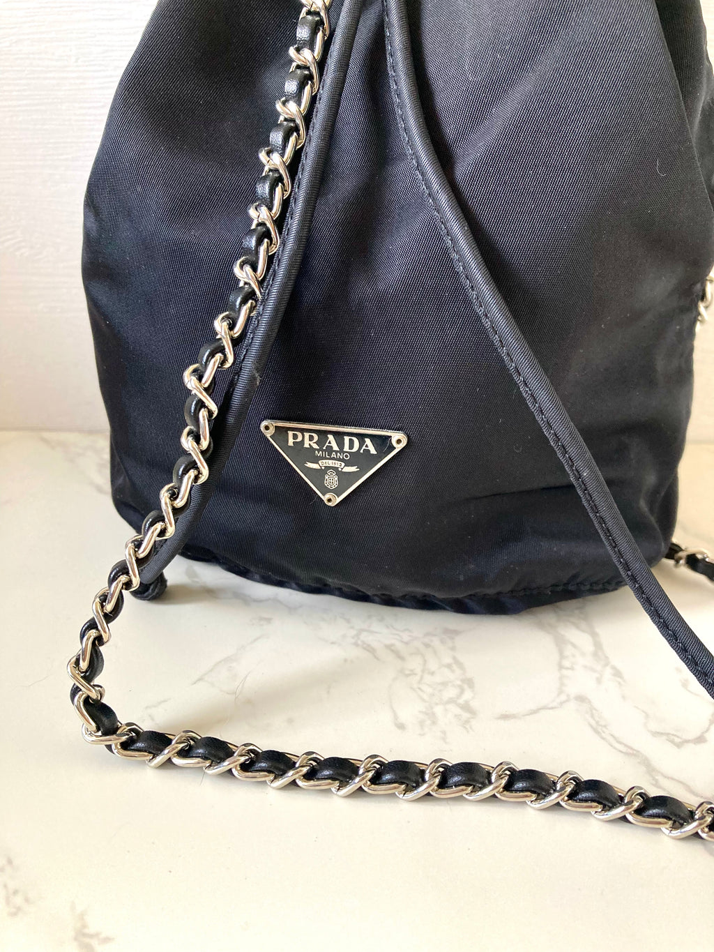 PRADA Black Mini Bucket Chain Crossbody Bag
