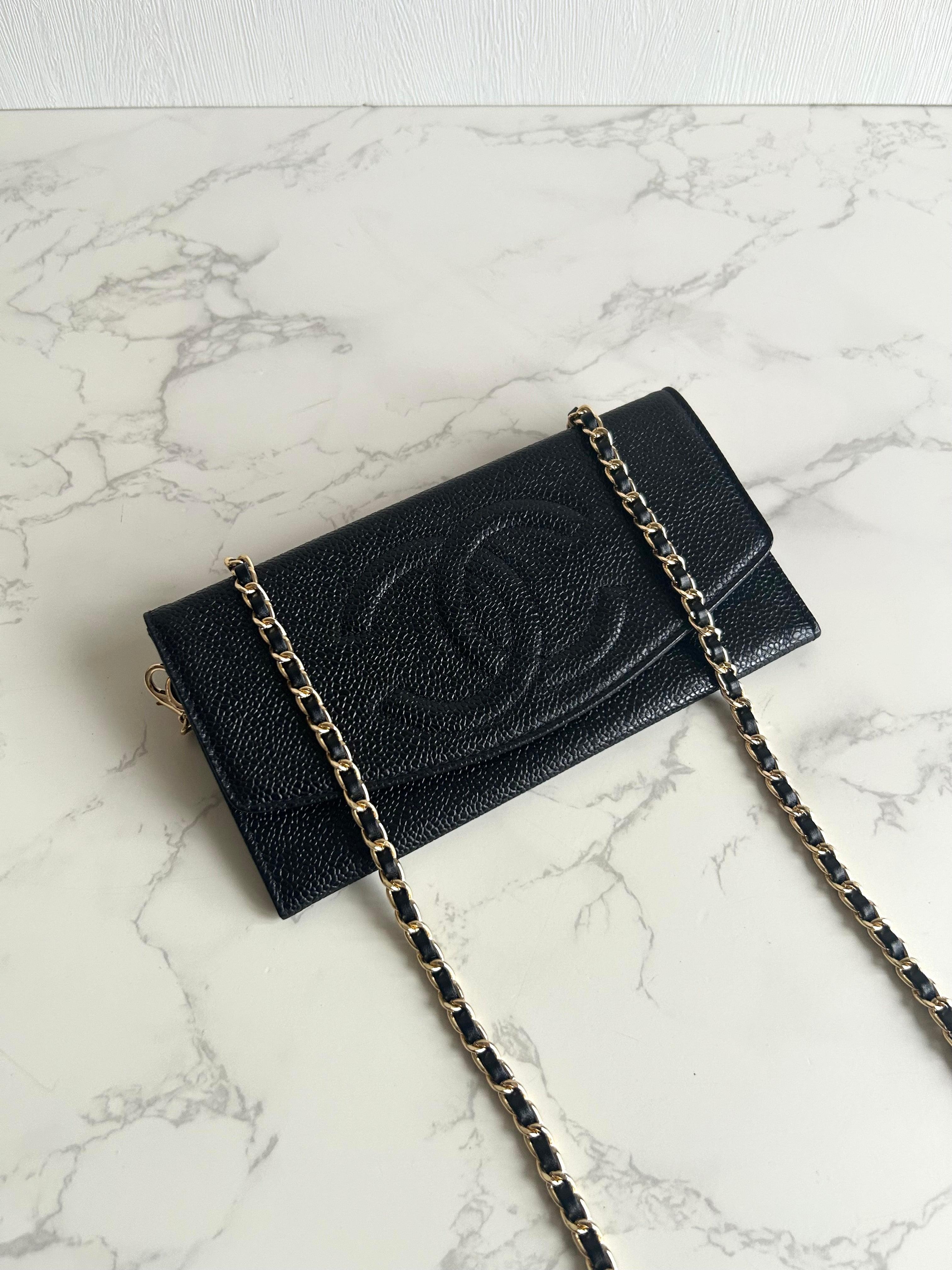 Second-hand Chanel black caviar leather WOC/side bag/crossbody bag/wallet