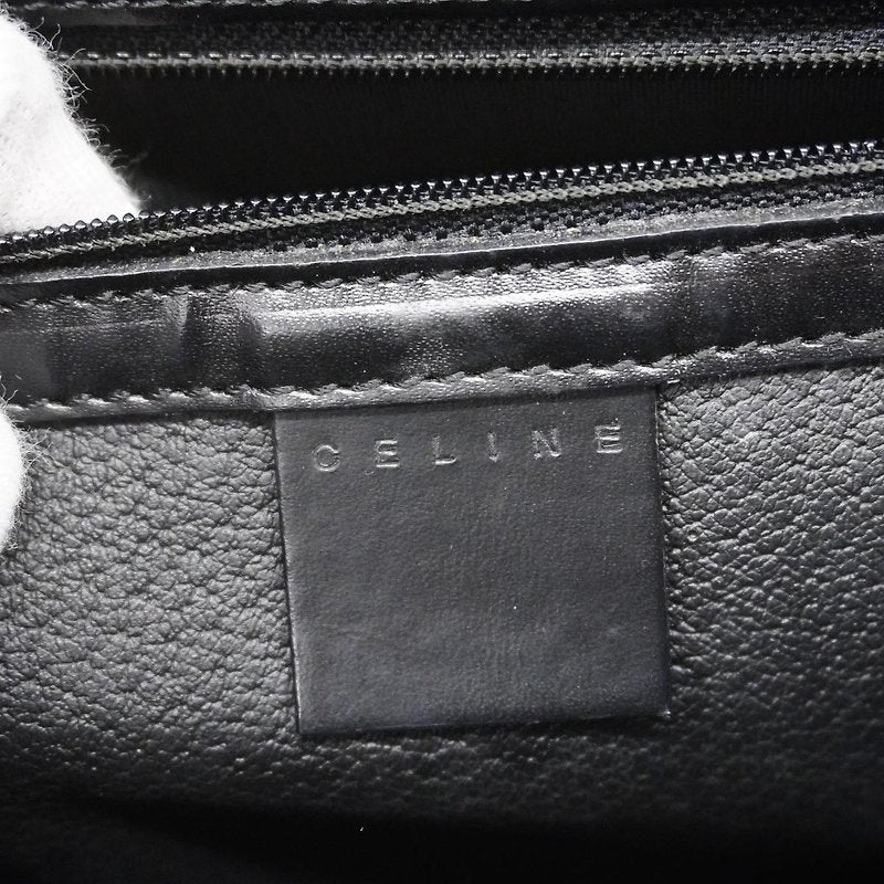 CELINE rare black old flower shell leather bag / side bag / oblique bag