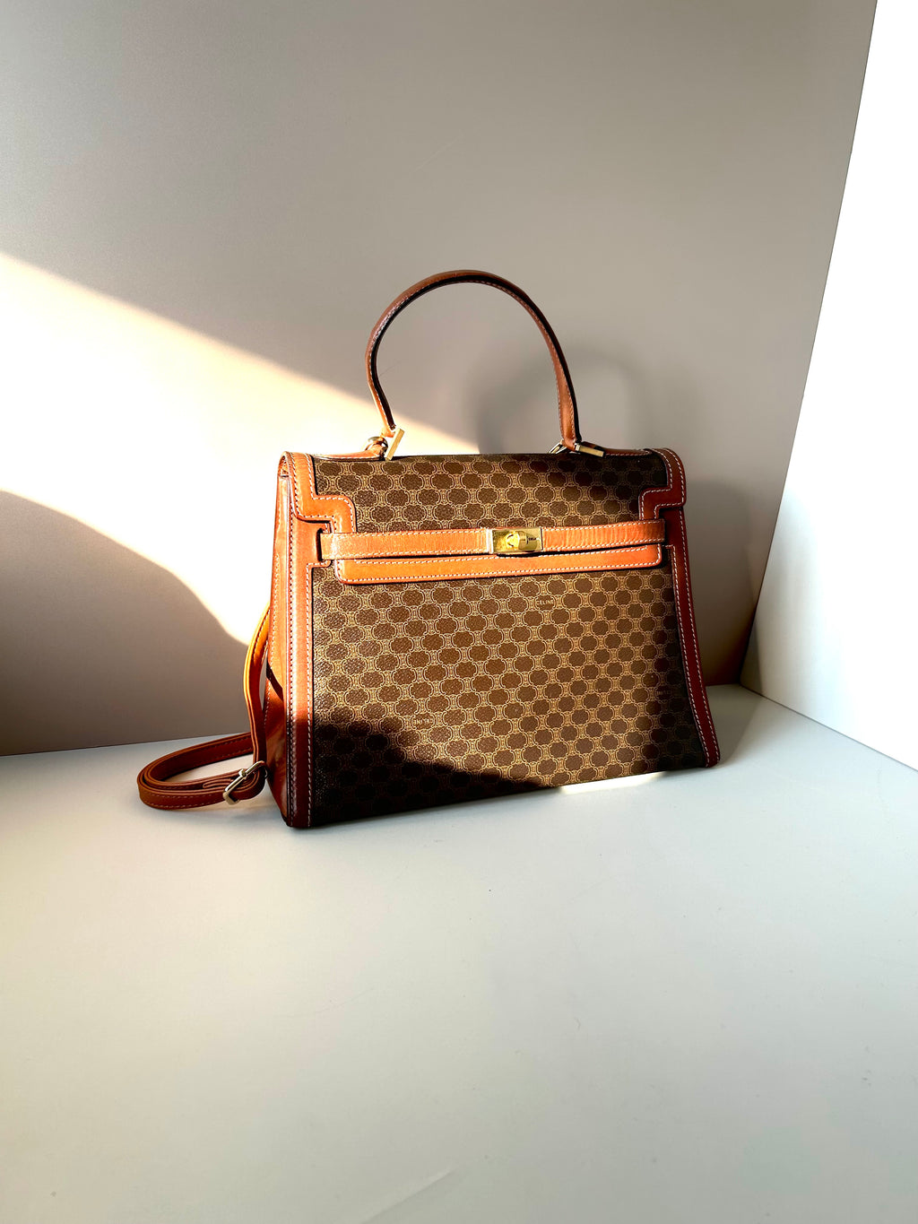 CELINE rare old flower Kelly / side bag / oblique backpack / handbag