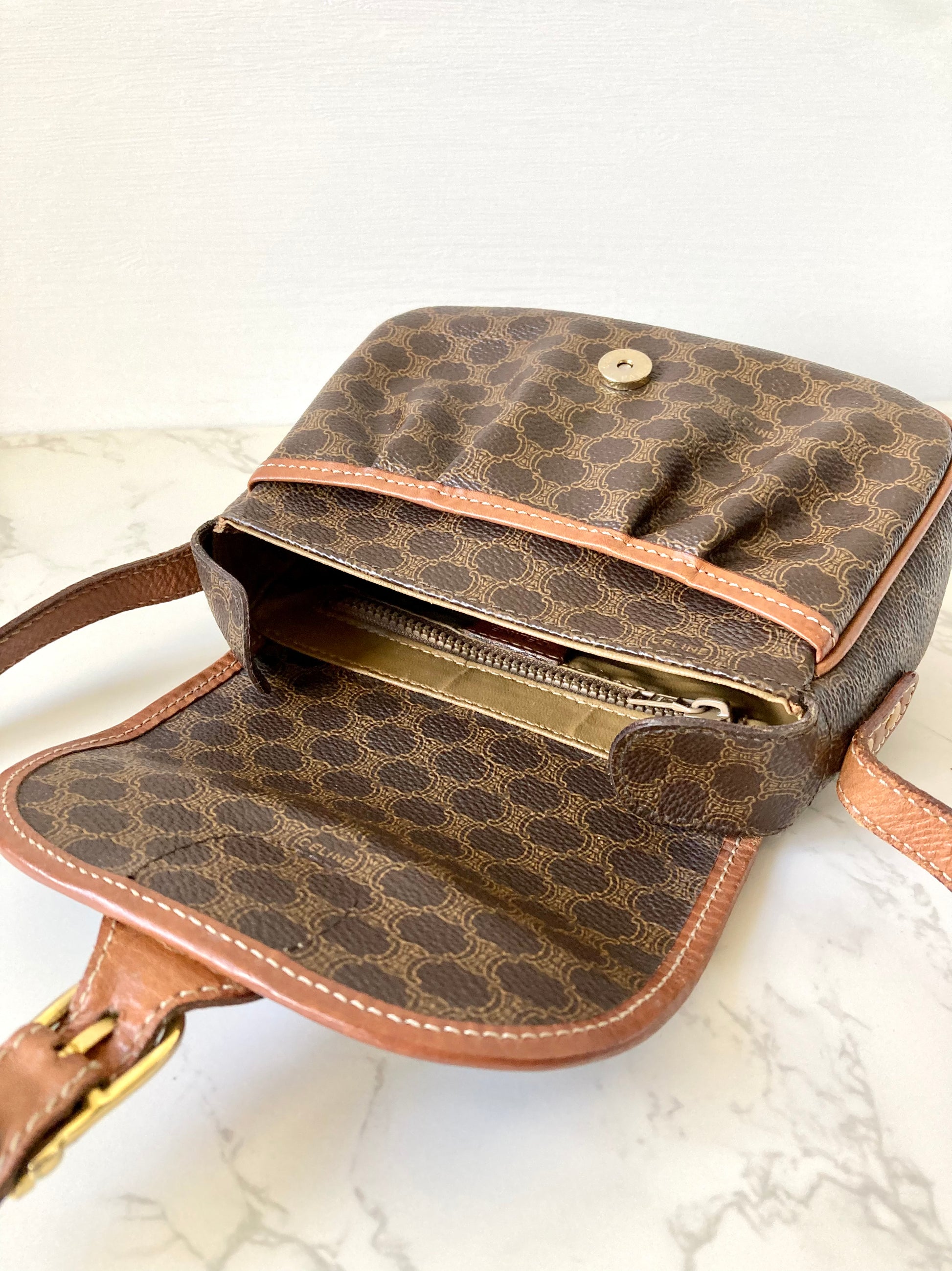 CELINE Brown Monogram Mini Crossbody Bag