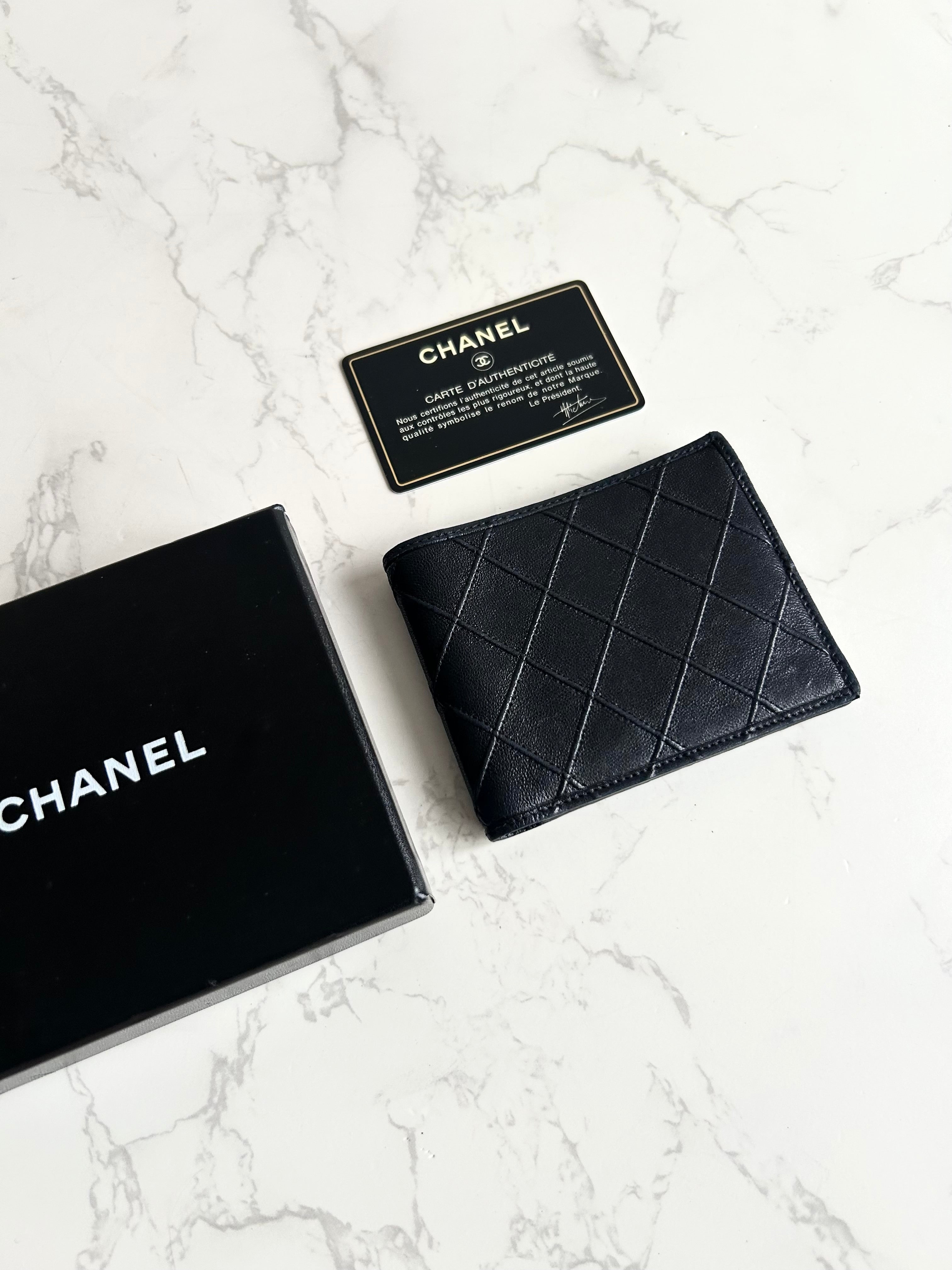 Chanel 黑色小羊皮革中夾 錢包 短夾 皮夾