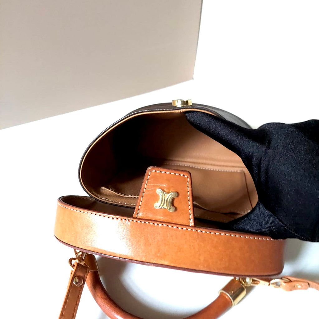 CELINE rare coffee-colored old flower leather Vanity box bag/side bag/crossbody bag/clutch bag